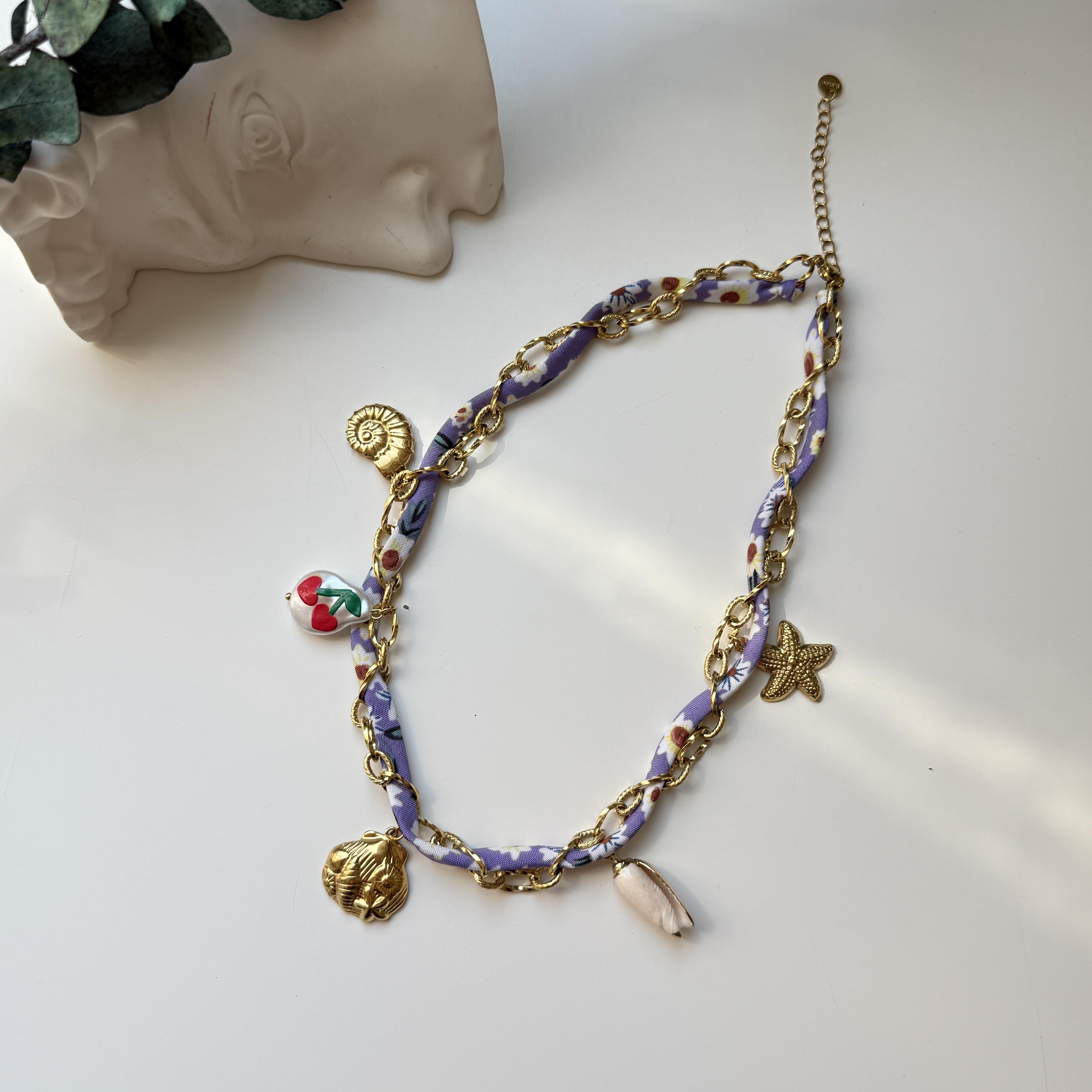 Çelik Mor Kumaş Charm Kolye