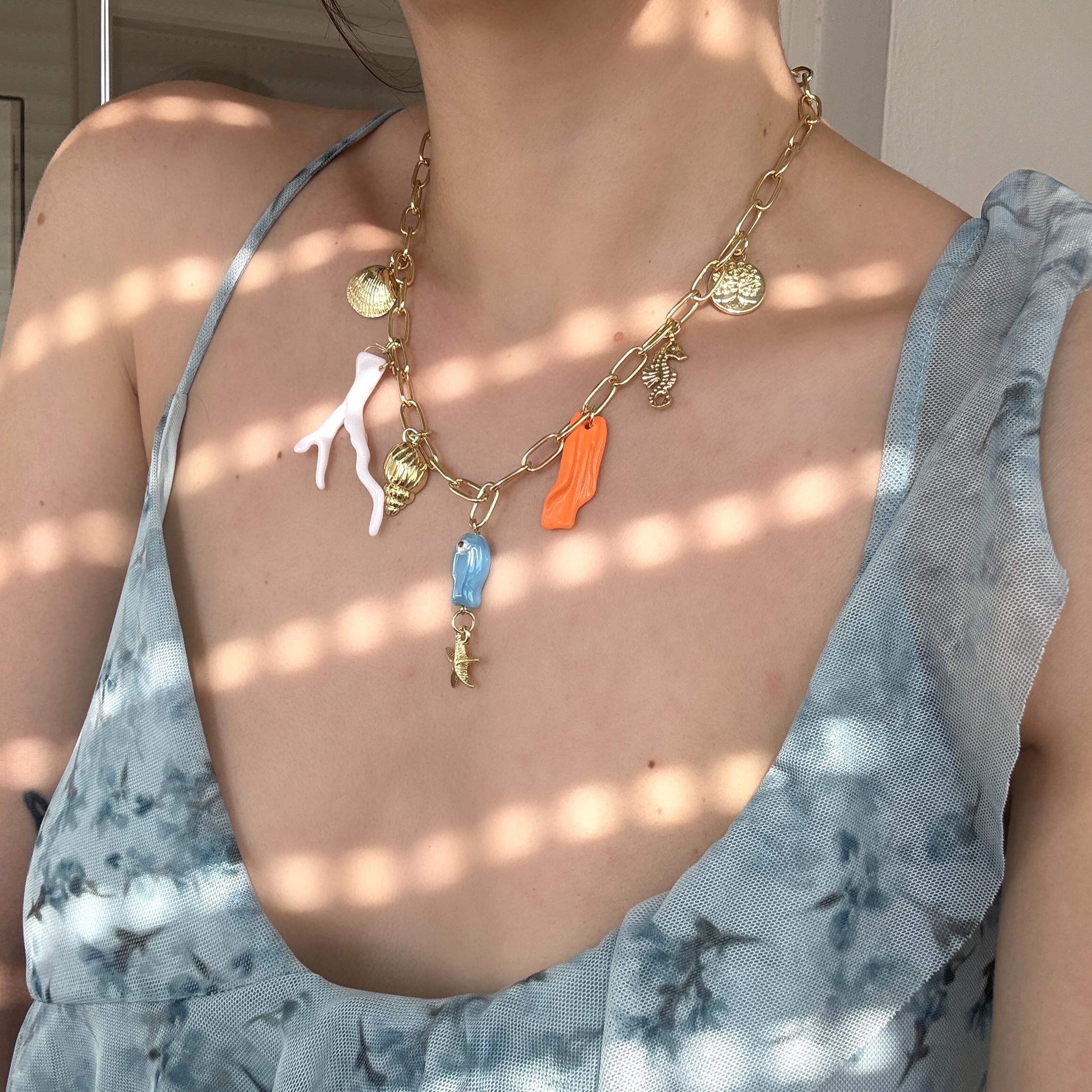 Çelik Murano Balıklı Charm Kolye