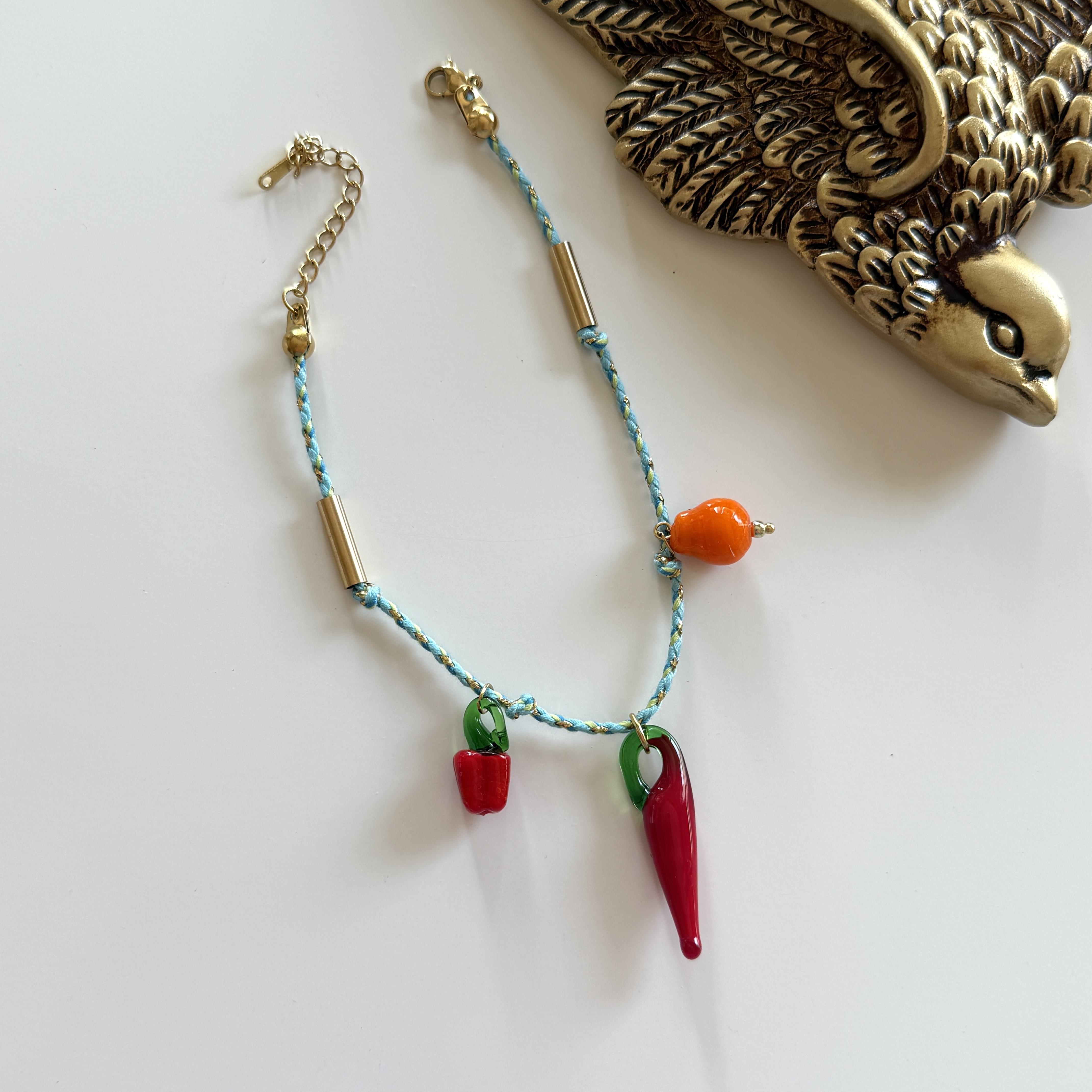 Çelik Murano Meyve Charmlı İp Halhal