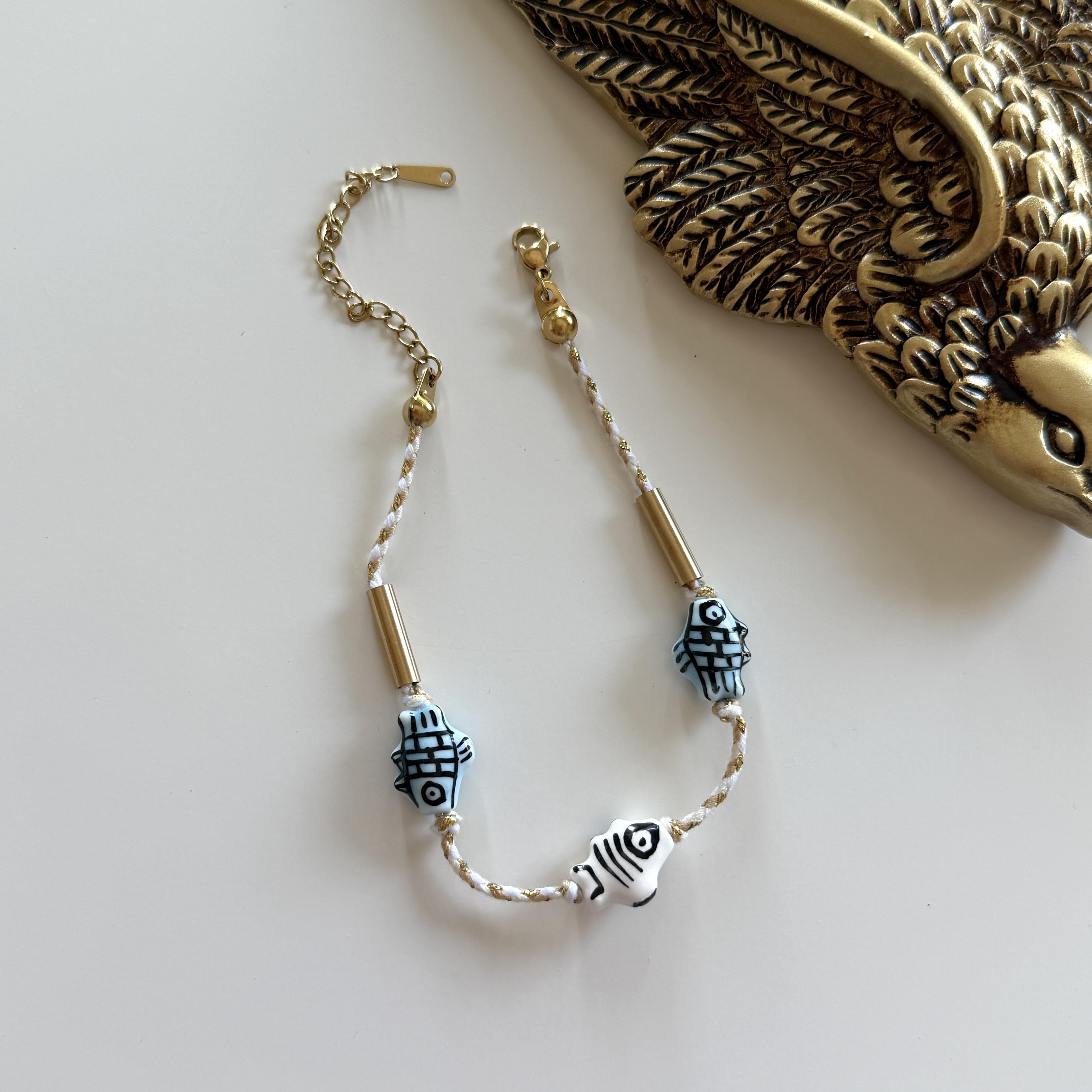 Çelik Seramik Balıklı İp Halhal