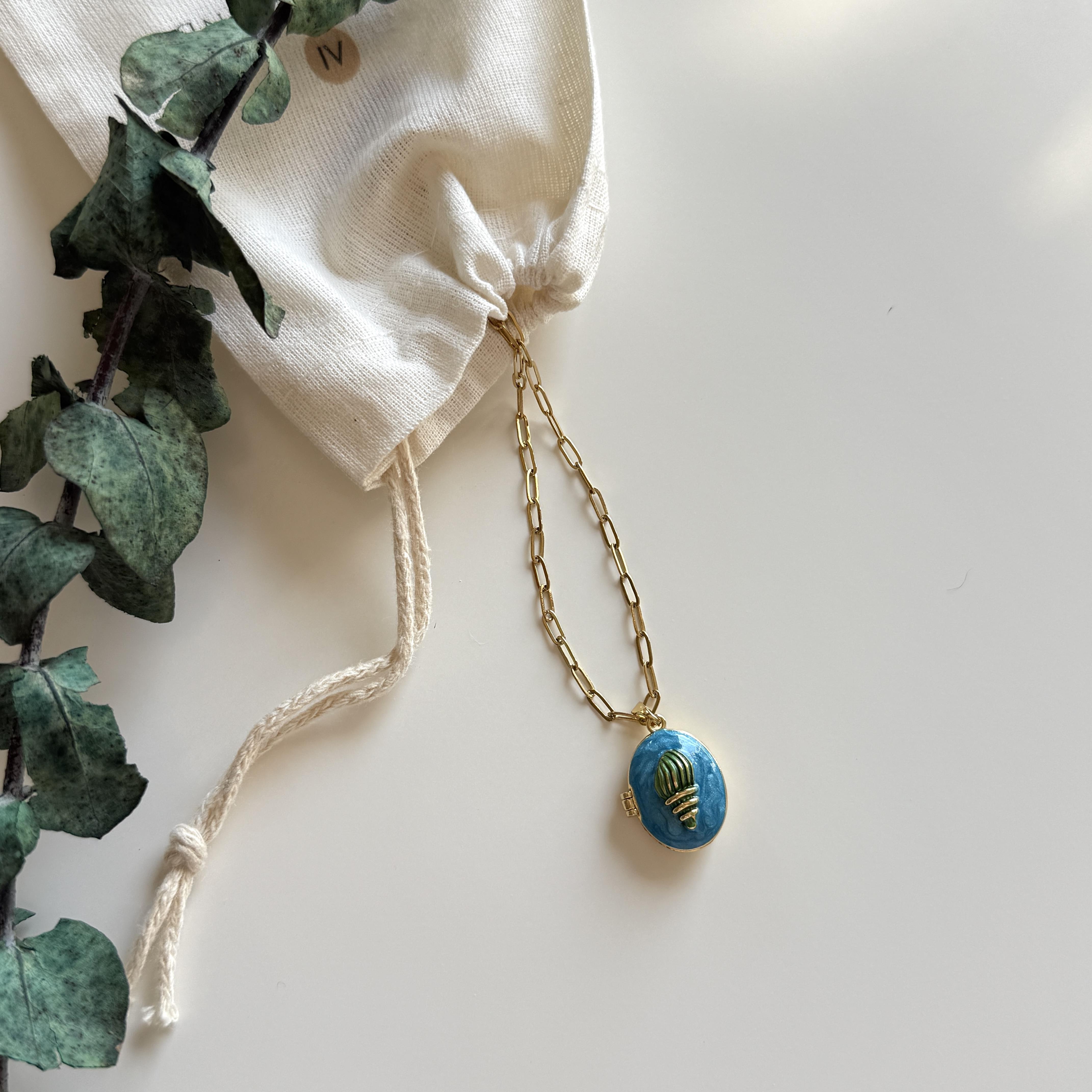 Çelik Turkuaz İstiridye Kapaklı Kolye