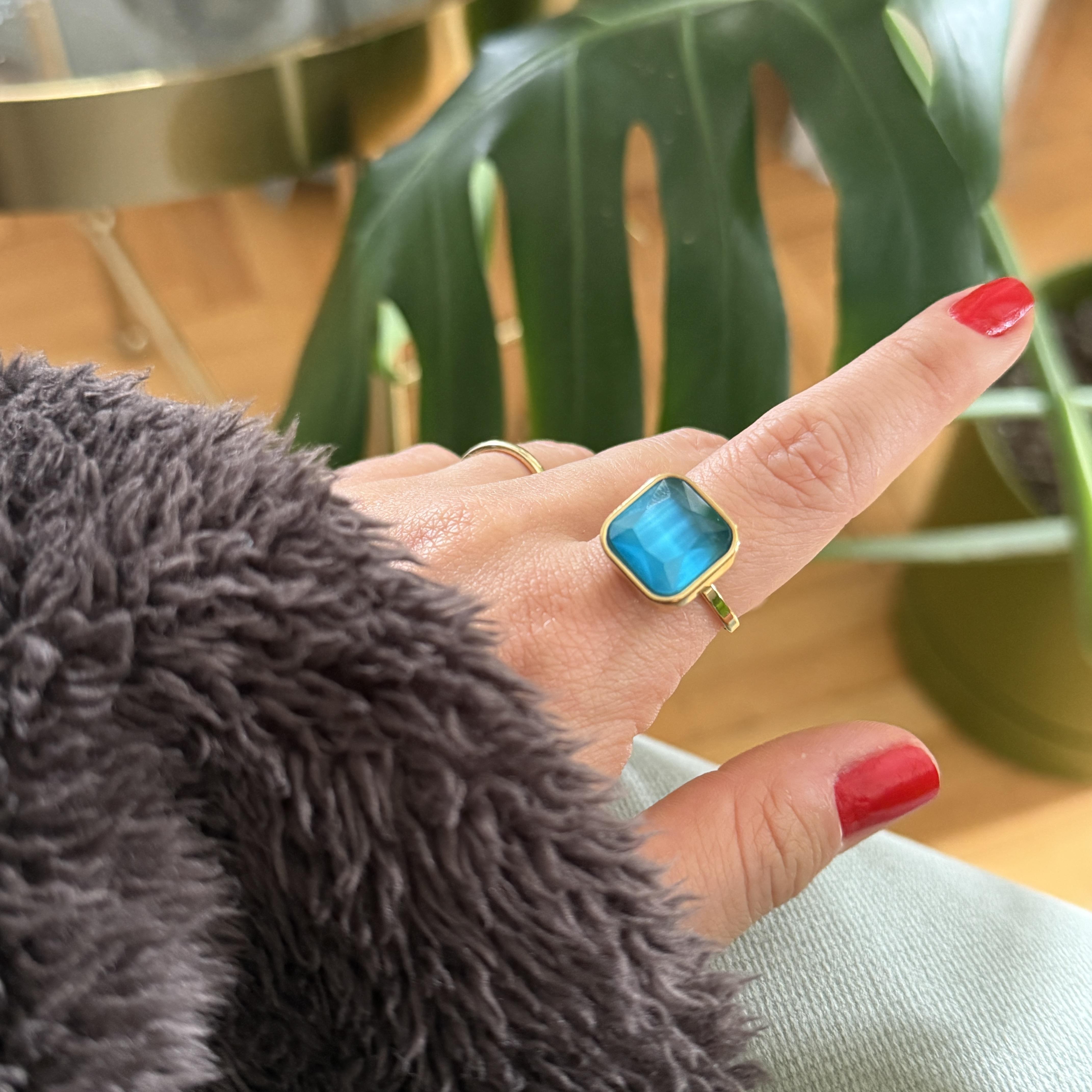 Çelik Turkuaz Taşlı Yüzük