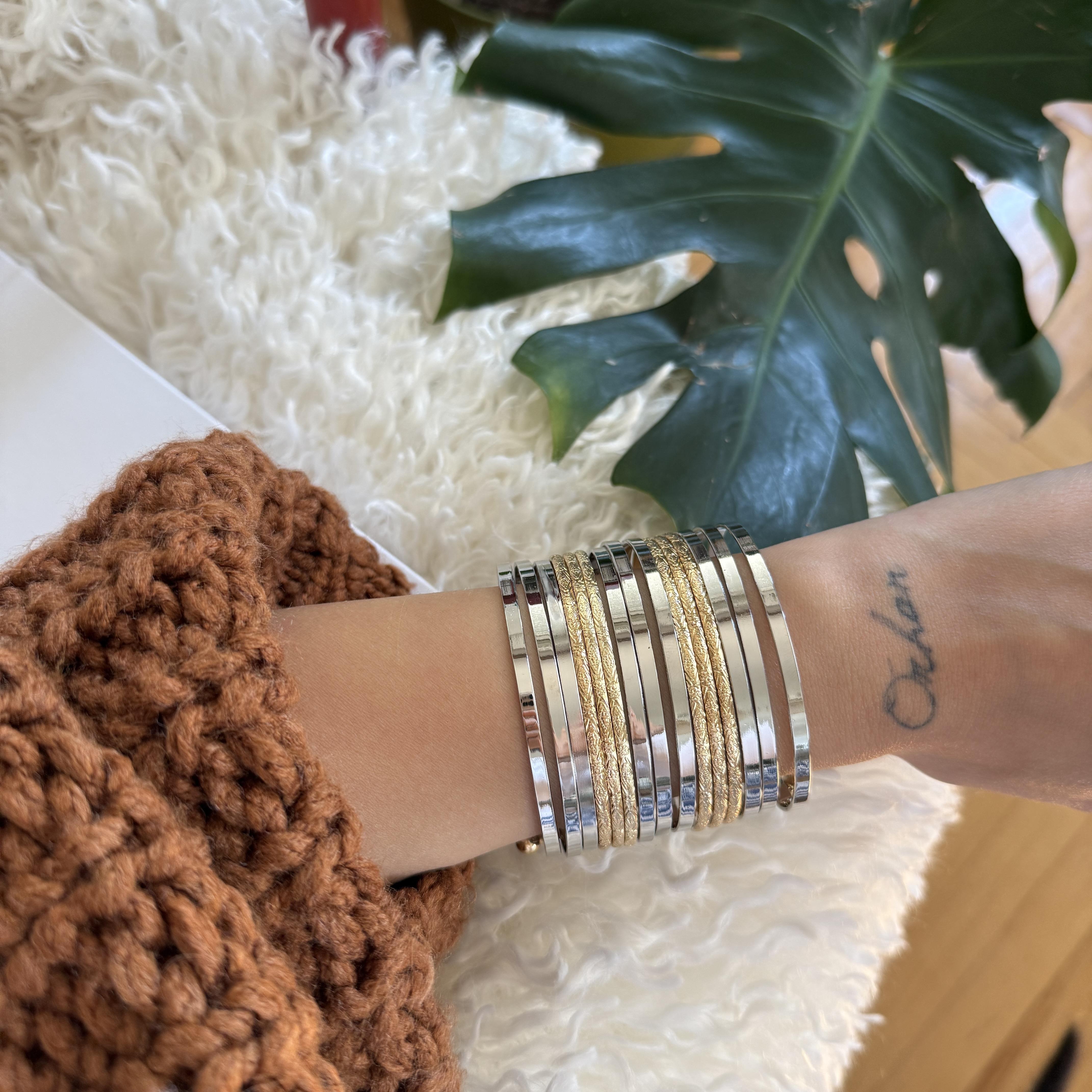 Çoklu Mix Dokulu Kalın Bileklik