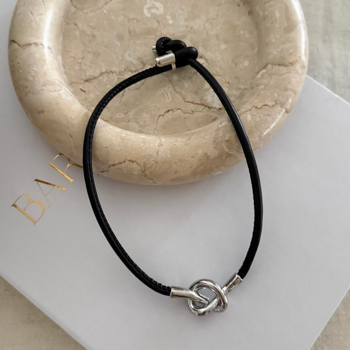 Deri Silver Düğüm Choker Kolye