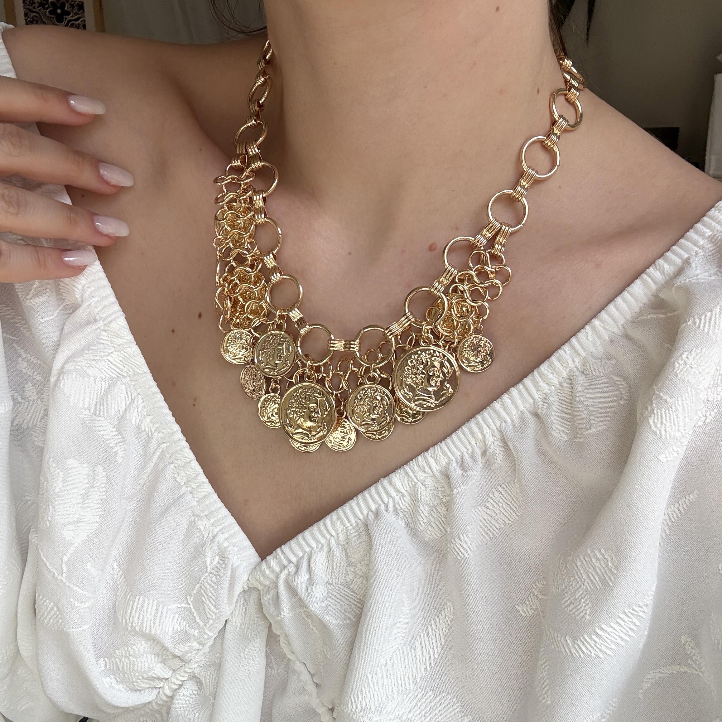 Gold 2 Sıra Madalyon Kolye
