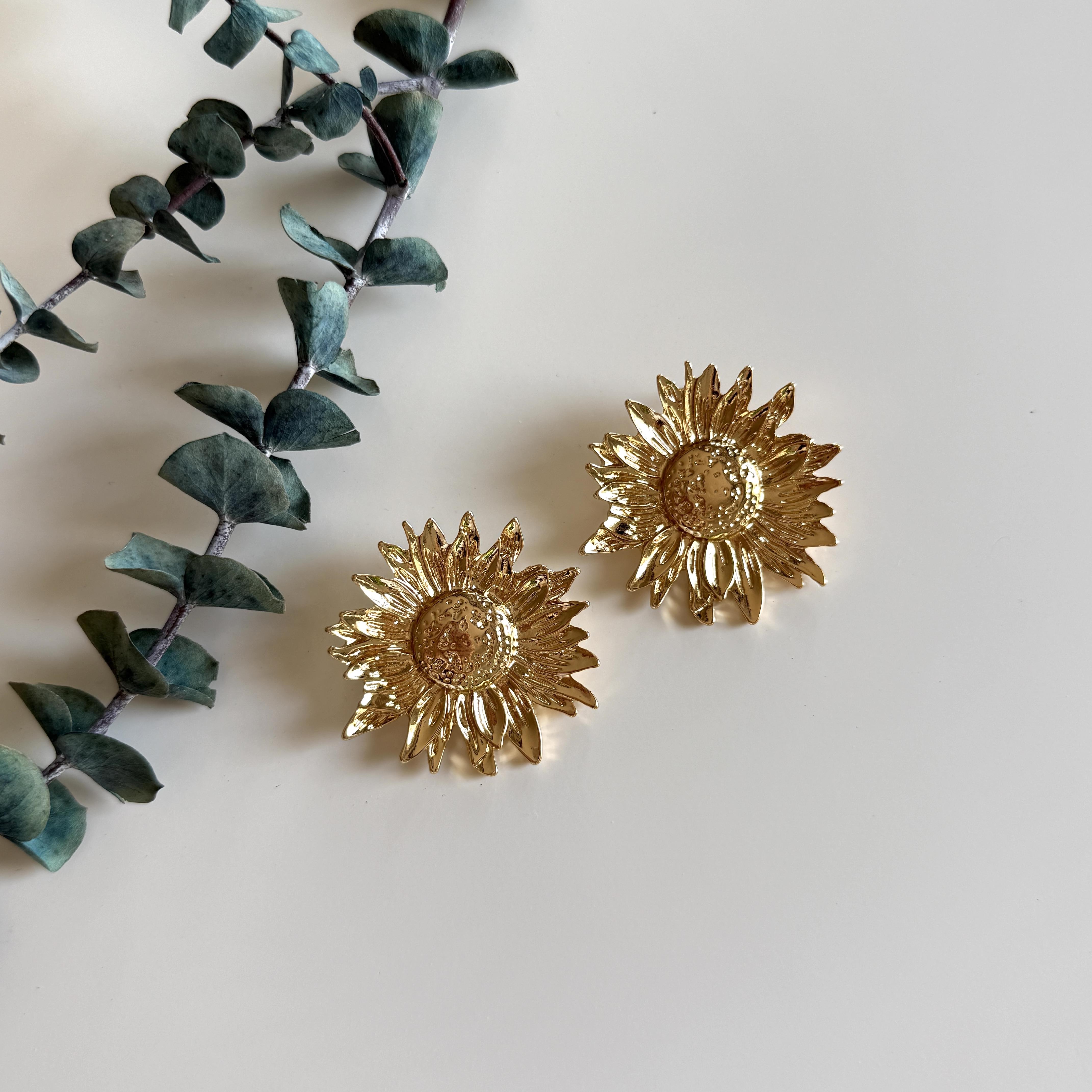 Gold Ayçiçeği Küpe