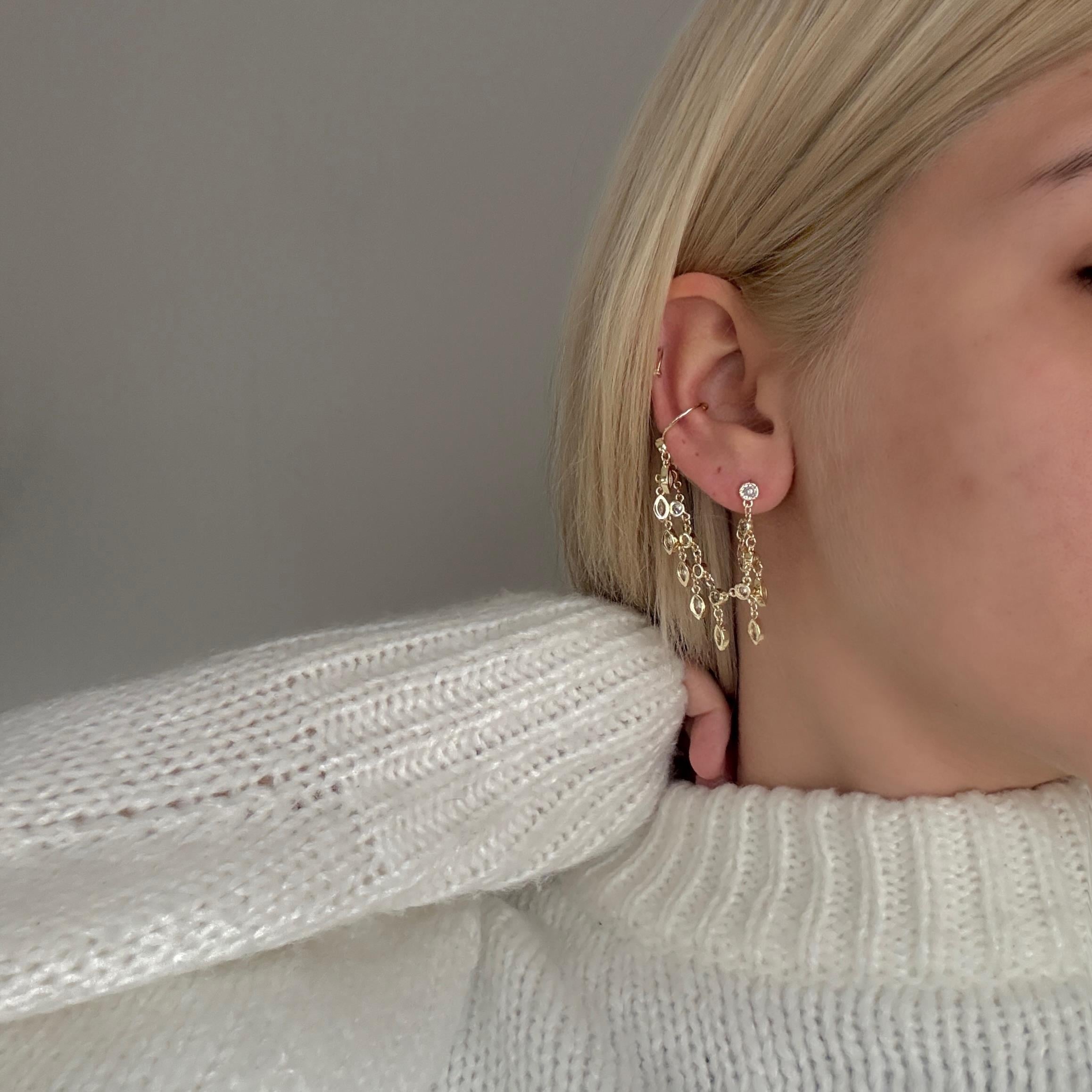 Gold Damla Taşlı Earcuff