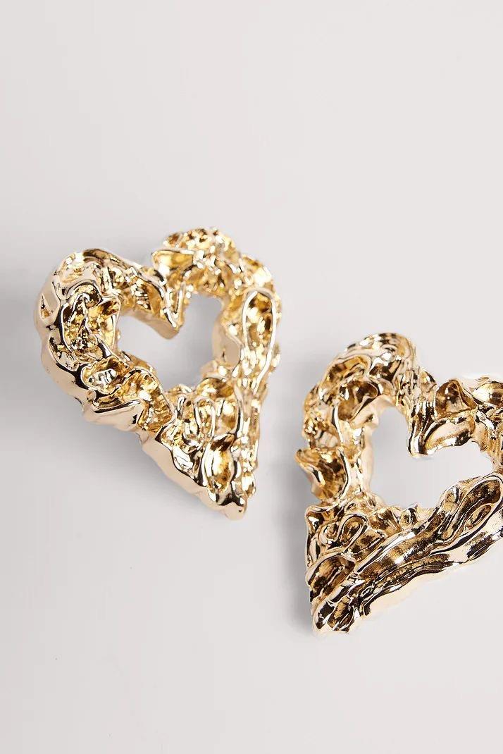 Gold Ezme Kalp Küpe
