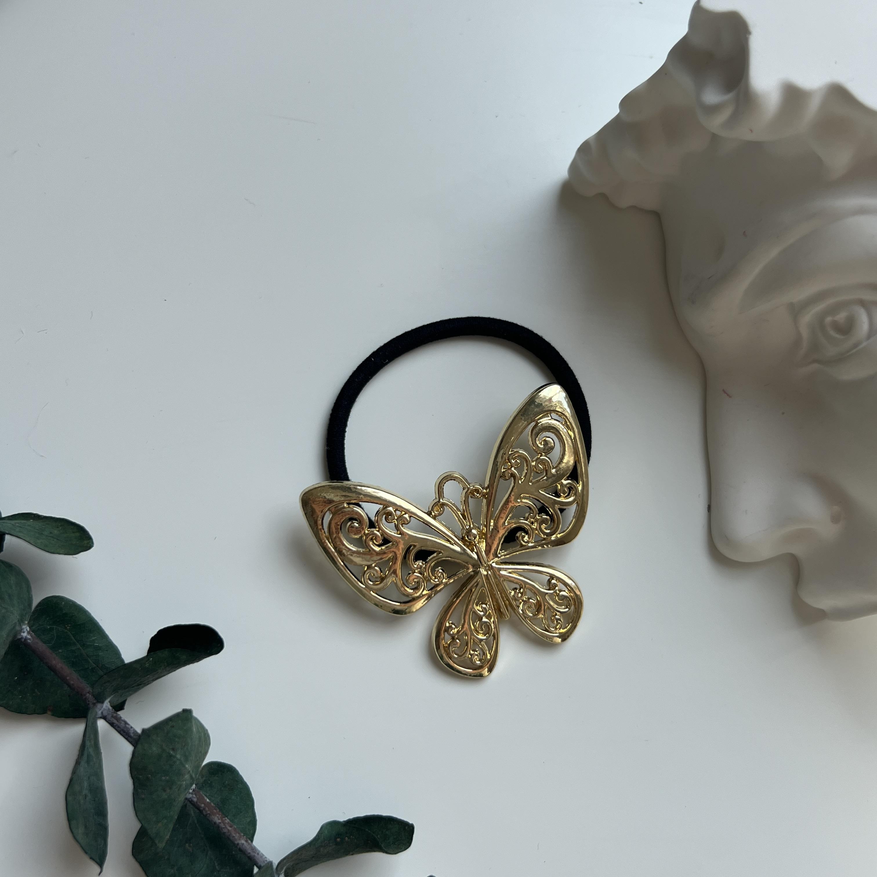 Gold İşlemeli Kelebek Lastik Toka