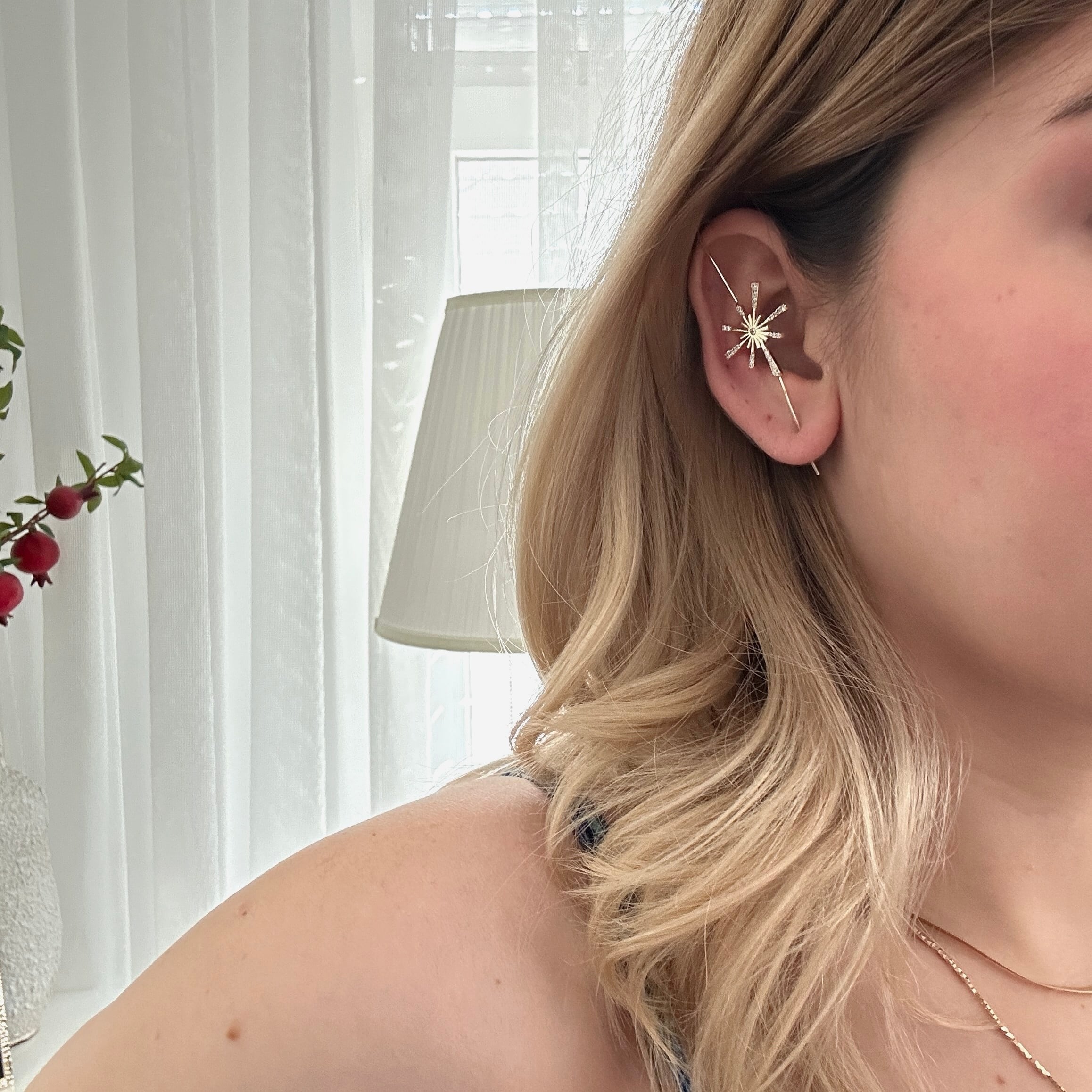 Gold Kristal Taşlı Earcuff Küpe