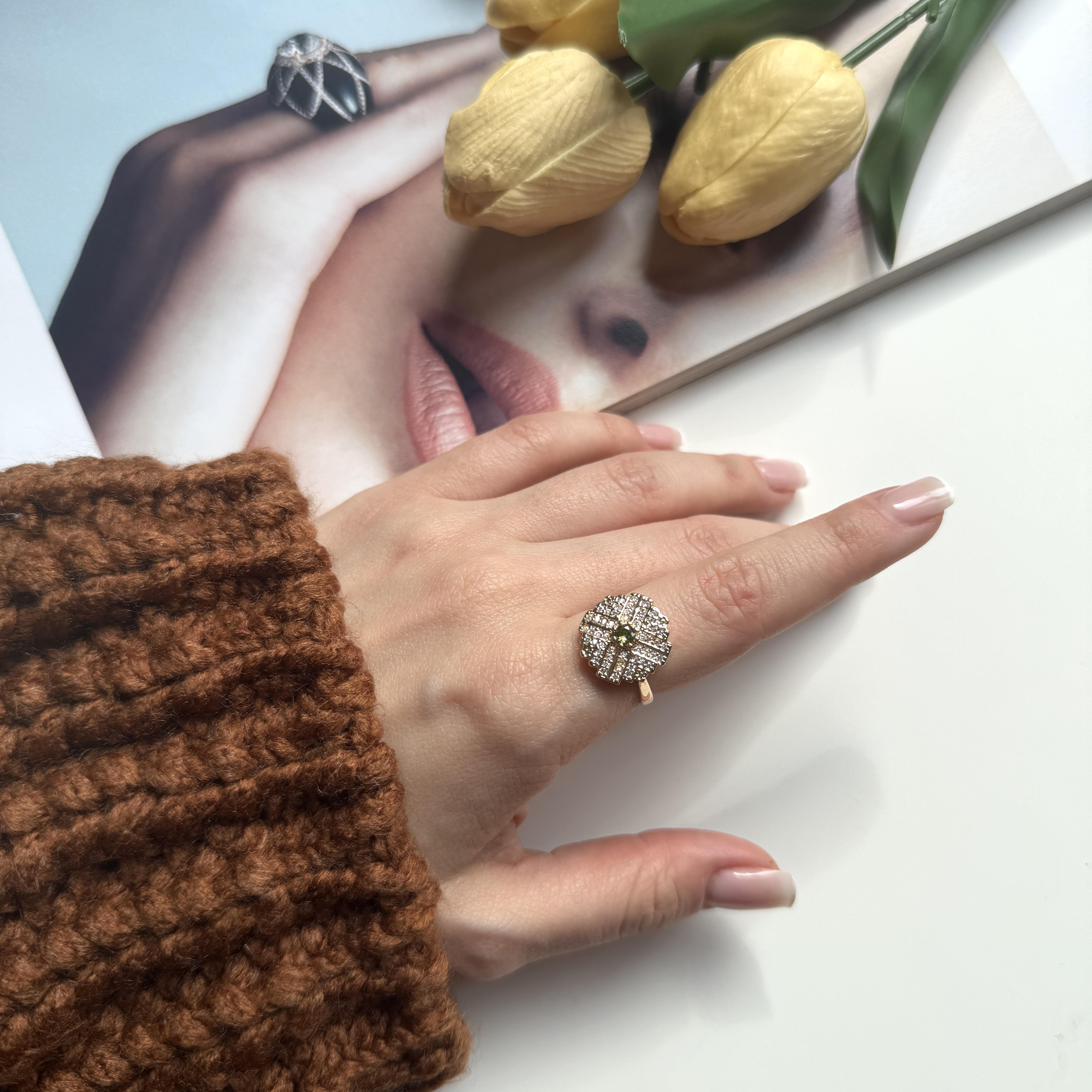 Gold Yeşil Taşlı Vintage Yüzük