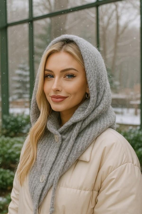 Gri Düğmeli Balaclava Bere