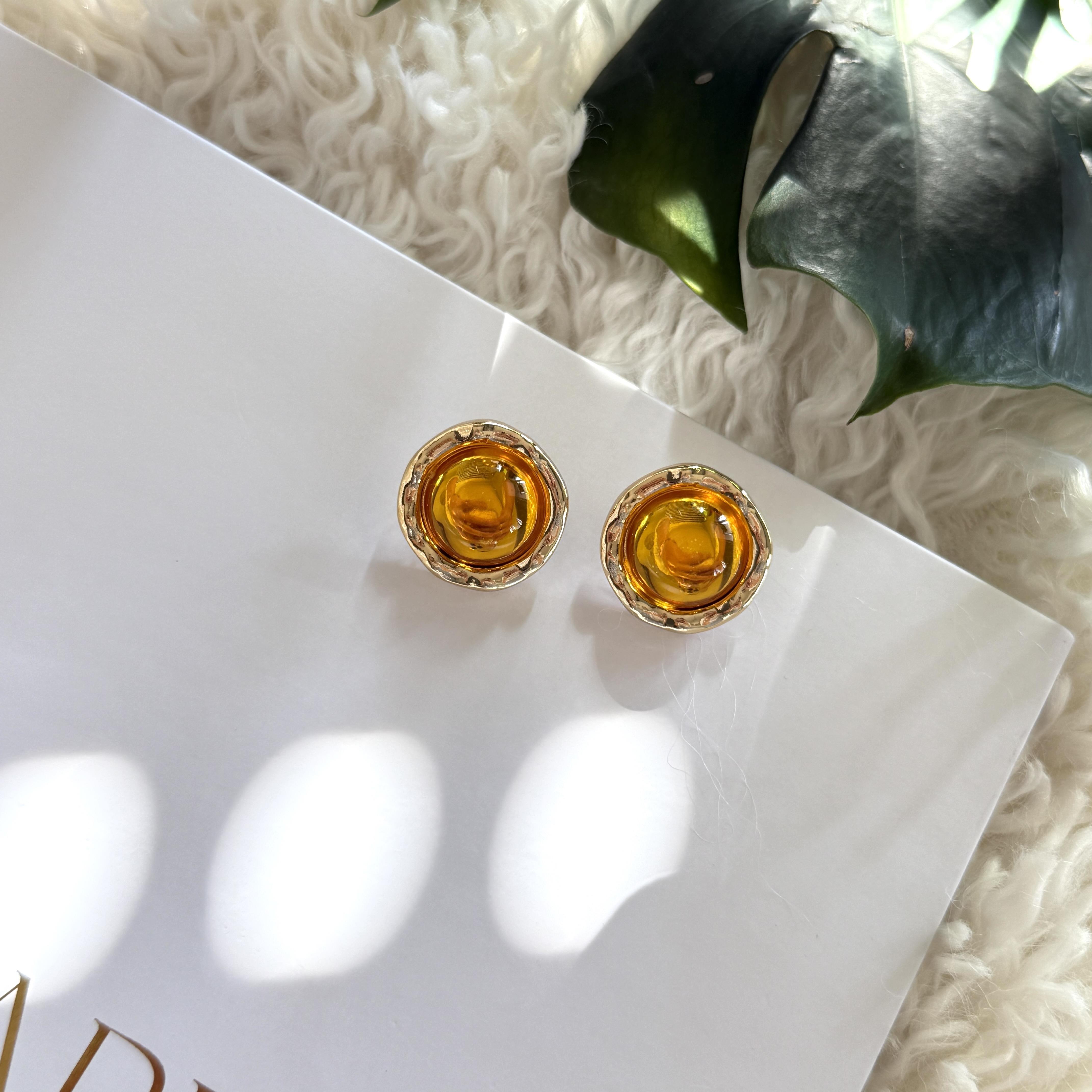 Hardal Mineli Yuvarlak Küpe