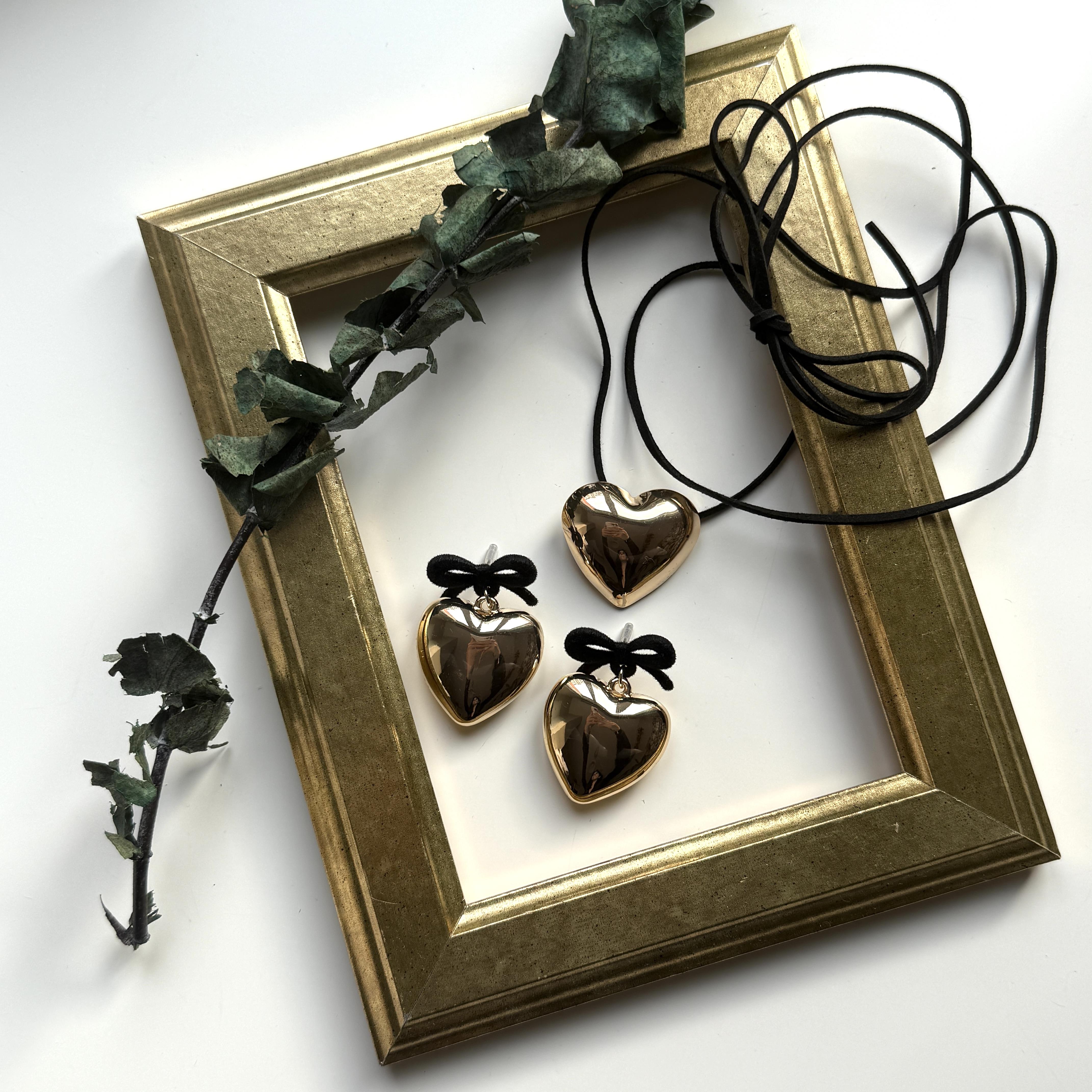 Kadife Kalp Kolye&Küpe Set
