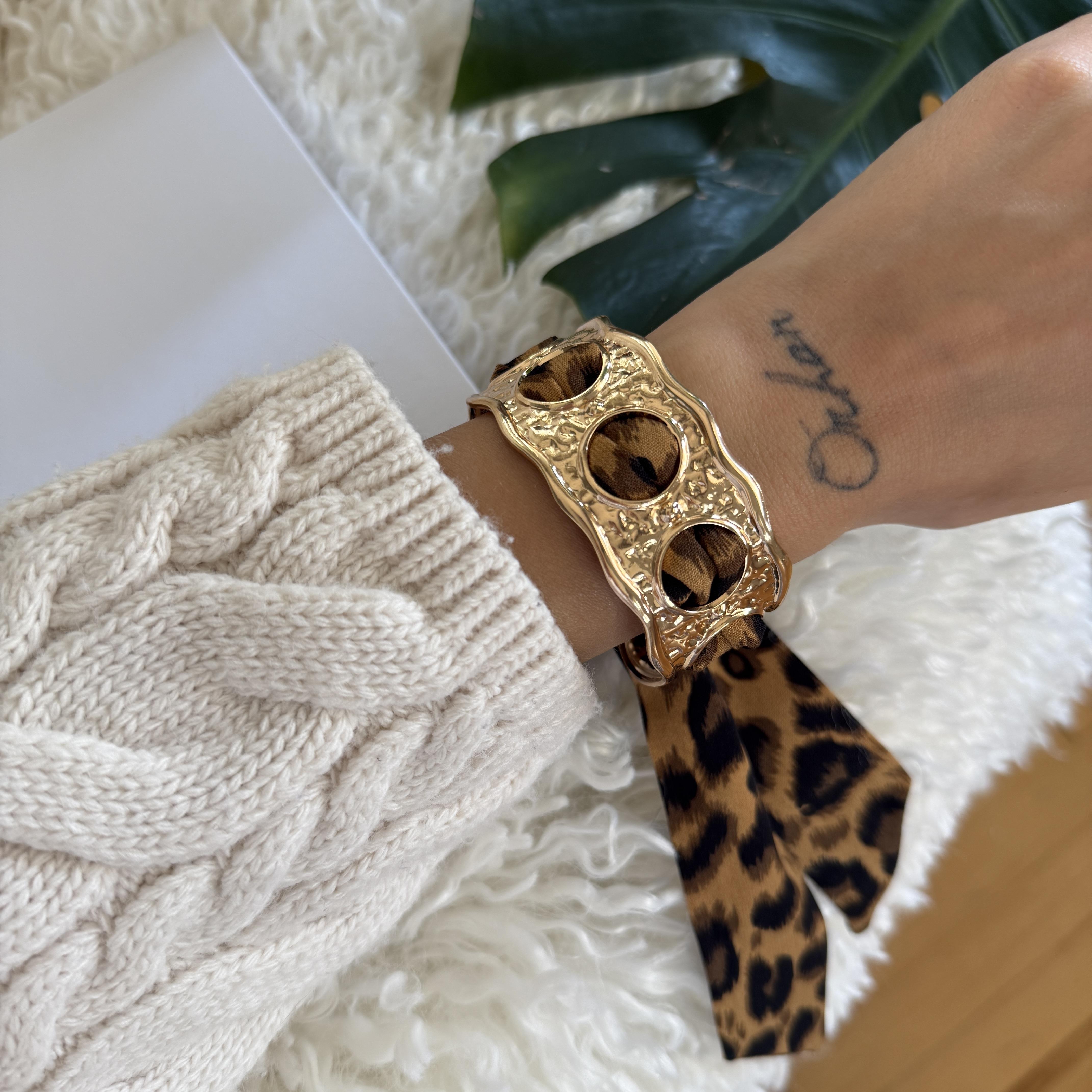 Kahve Leopar Fular Bileklik