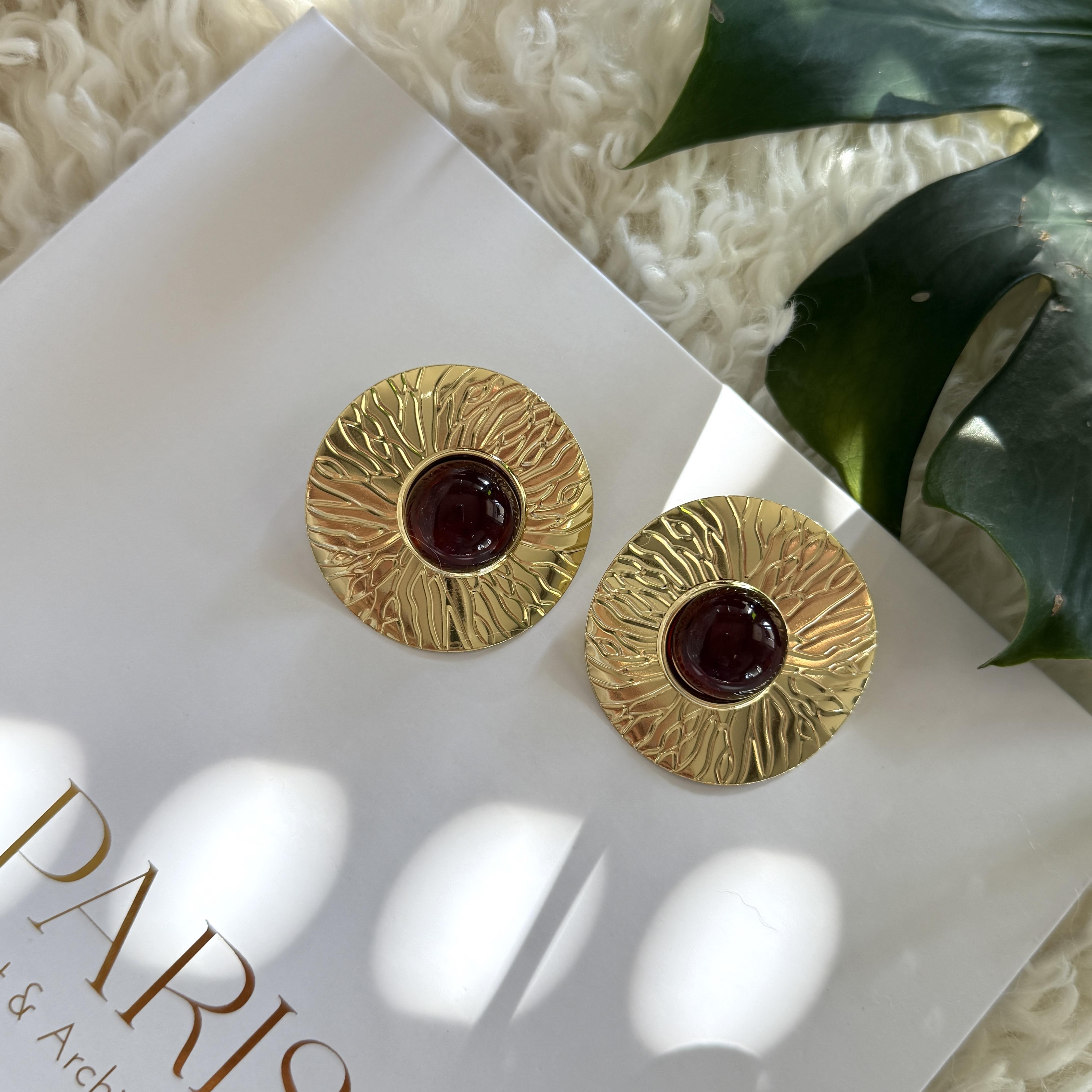 Kahve Mineli Ezme Yuvarlak Küpe