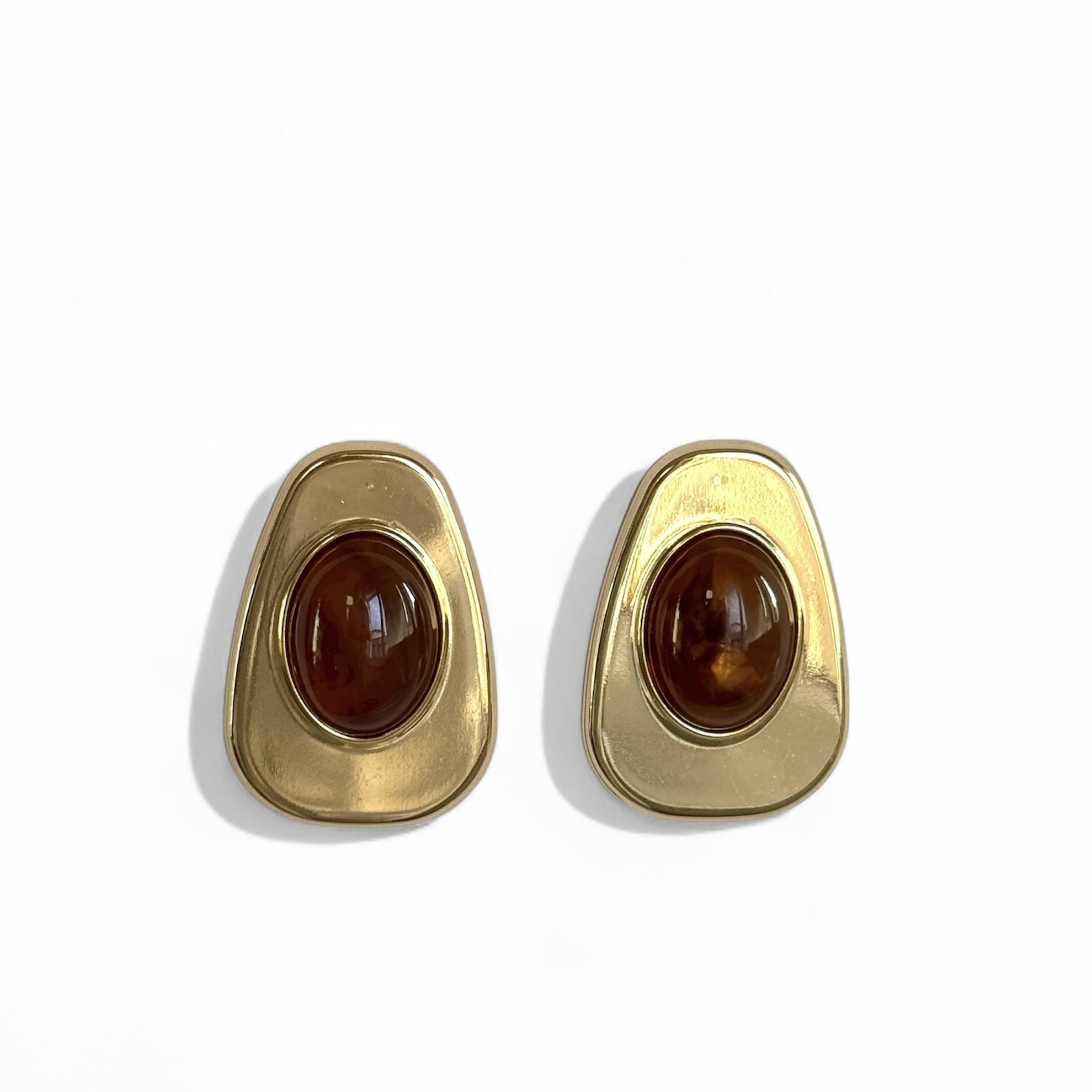 Kahverengi Taşlı Büyük Vintage Küpe