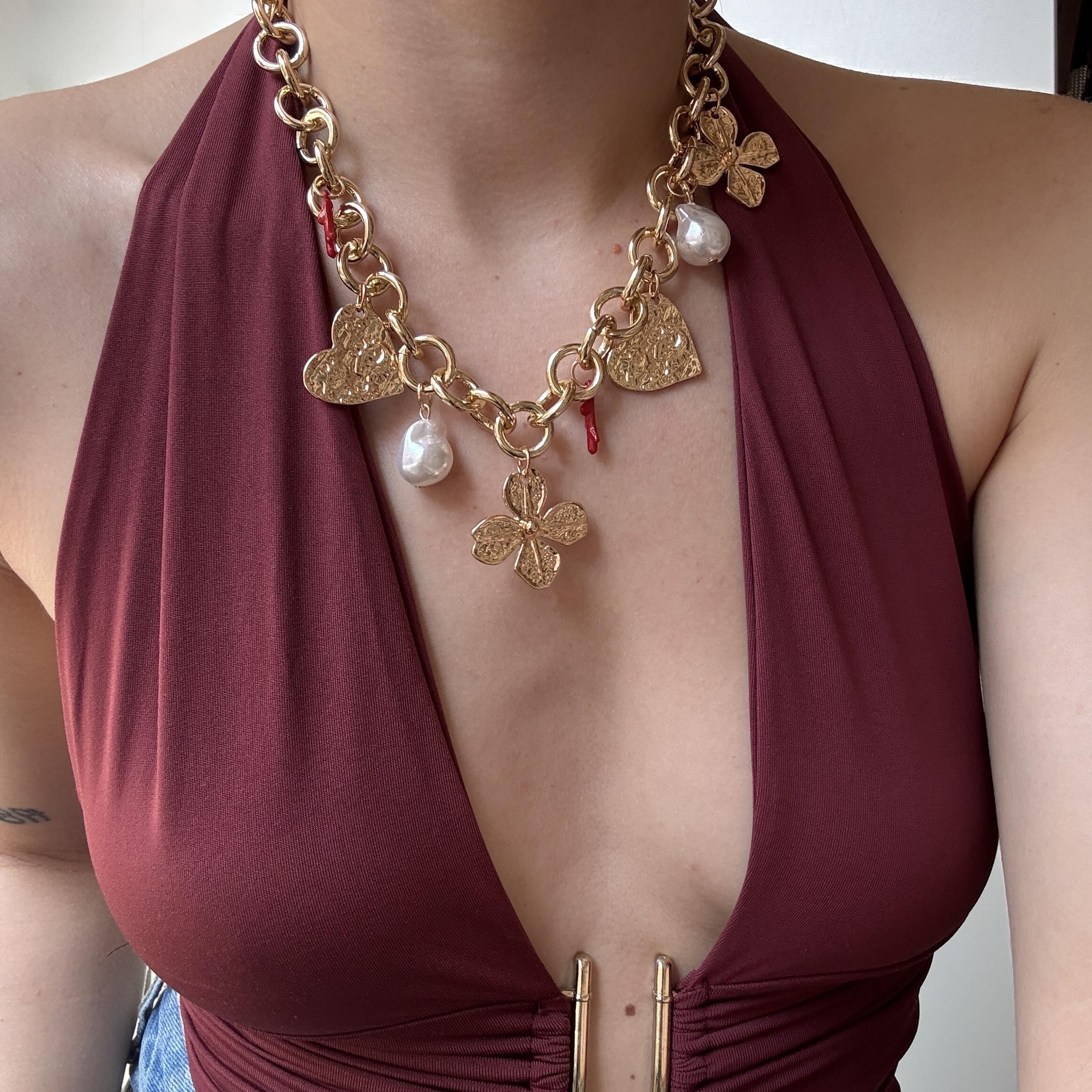 Kalp&Çiçek Charmlı Kolye