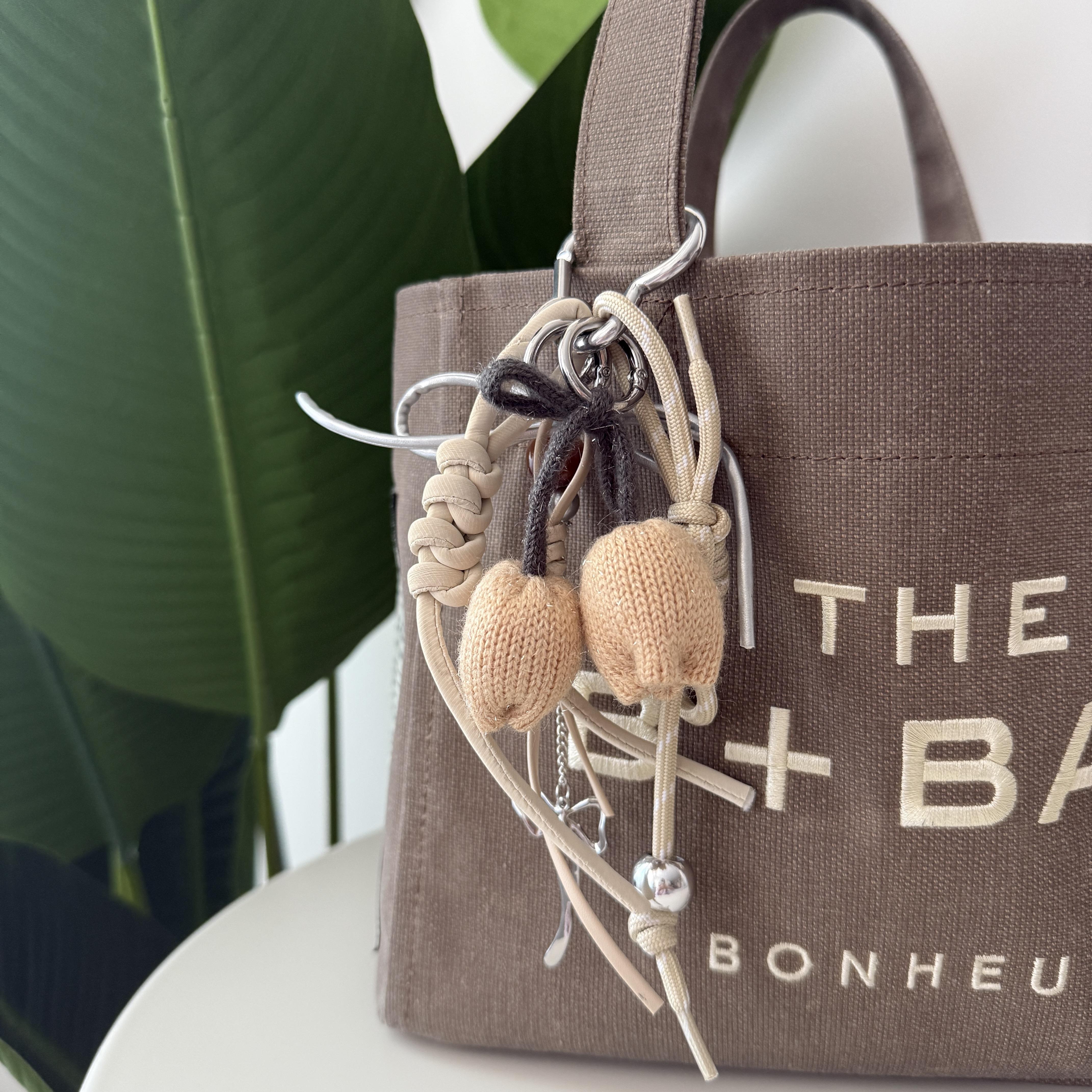 Krem Örgü Charmlı Çanta Aksesuarı&Anahtarlık