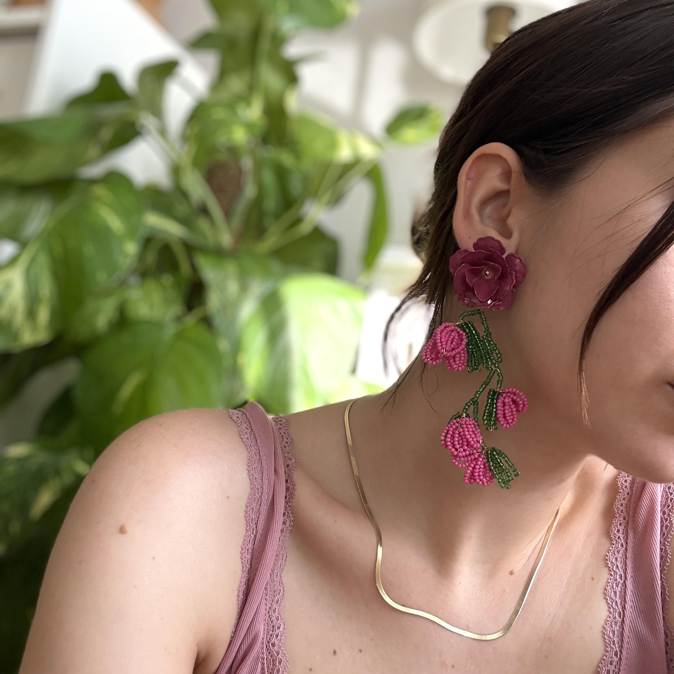 Marka Boncuklu Örgü Çiçek Küpe