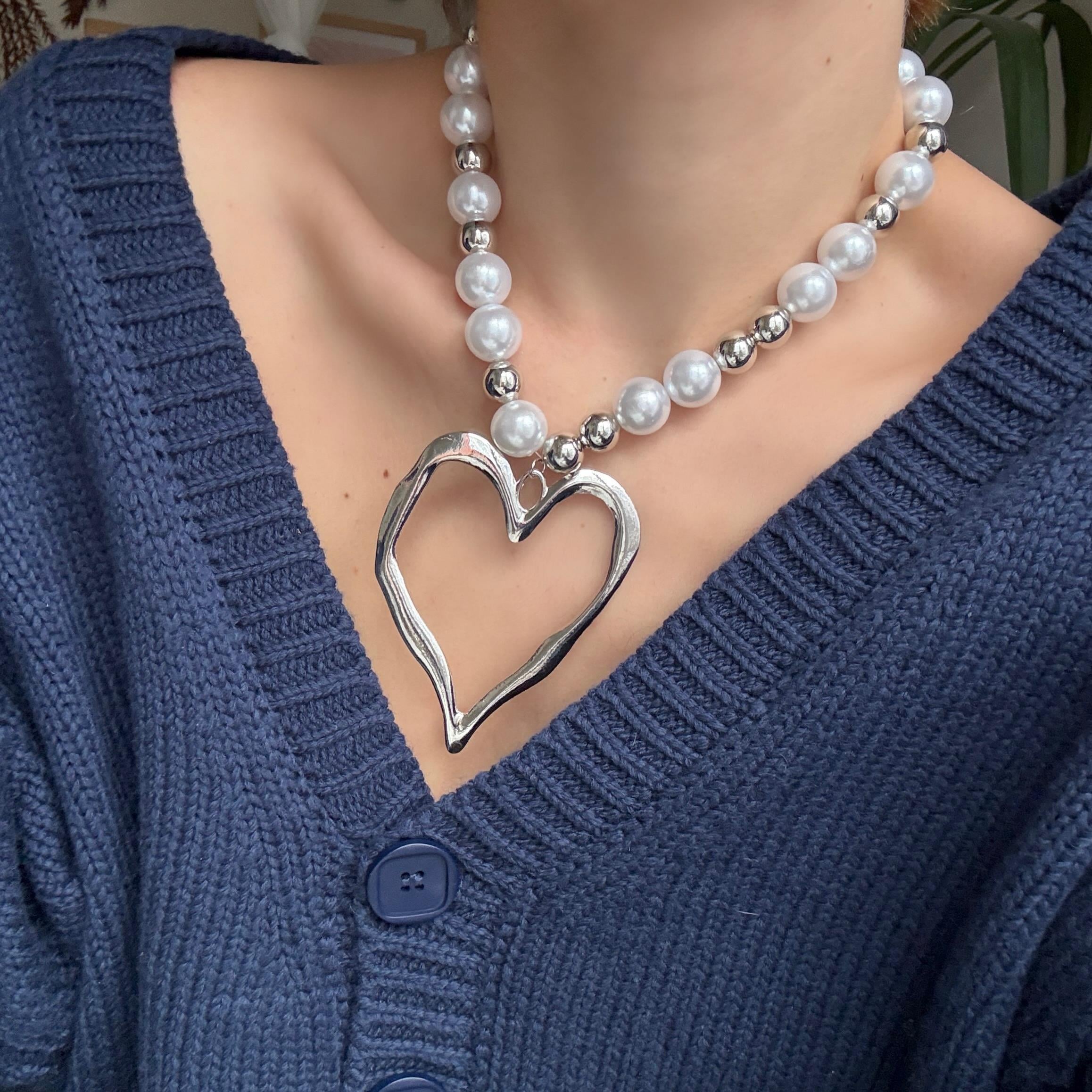 Marka Silver Boncuklu İnci Kalp Kolye
