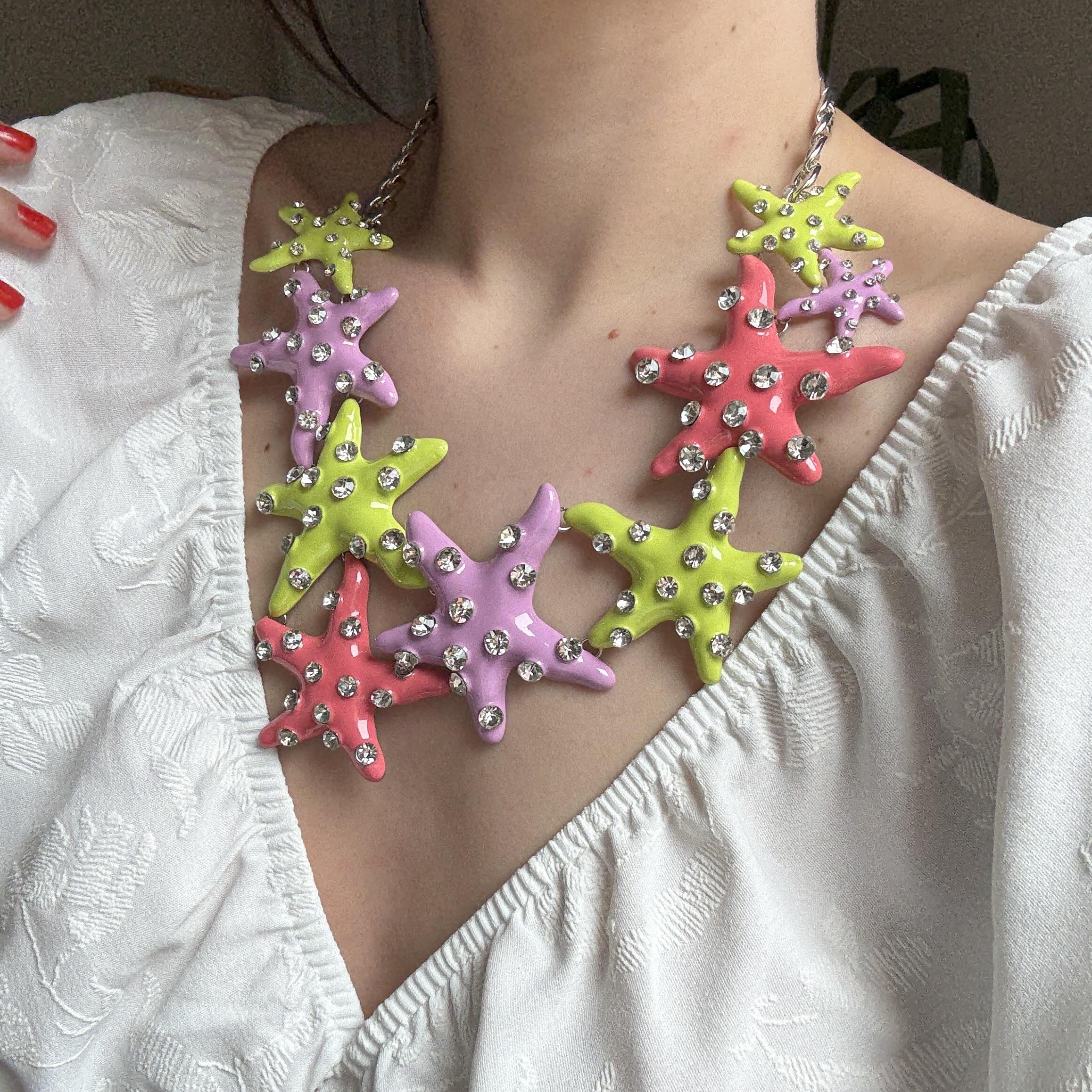 Marka Taşlı Renkli Deniz Yıldızı Kolye