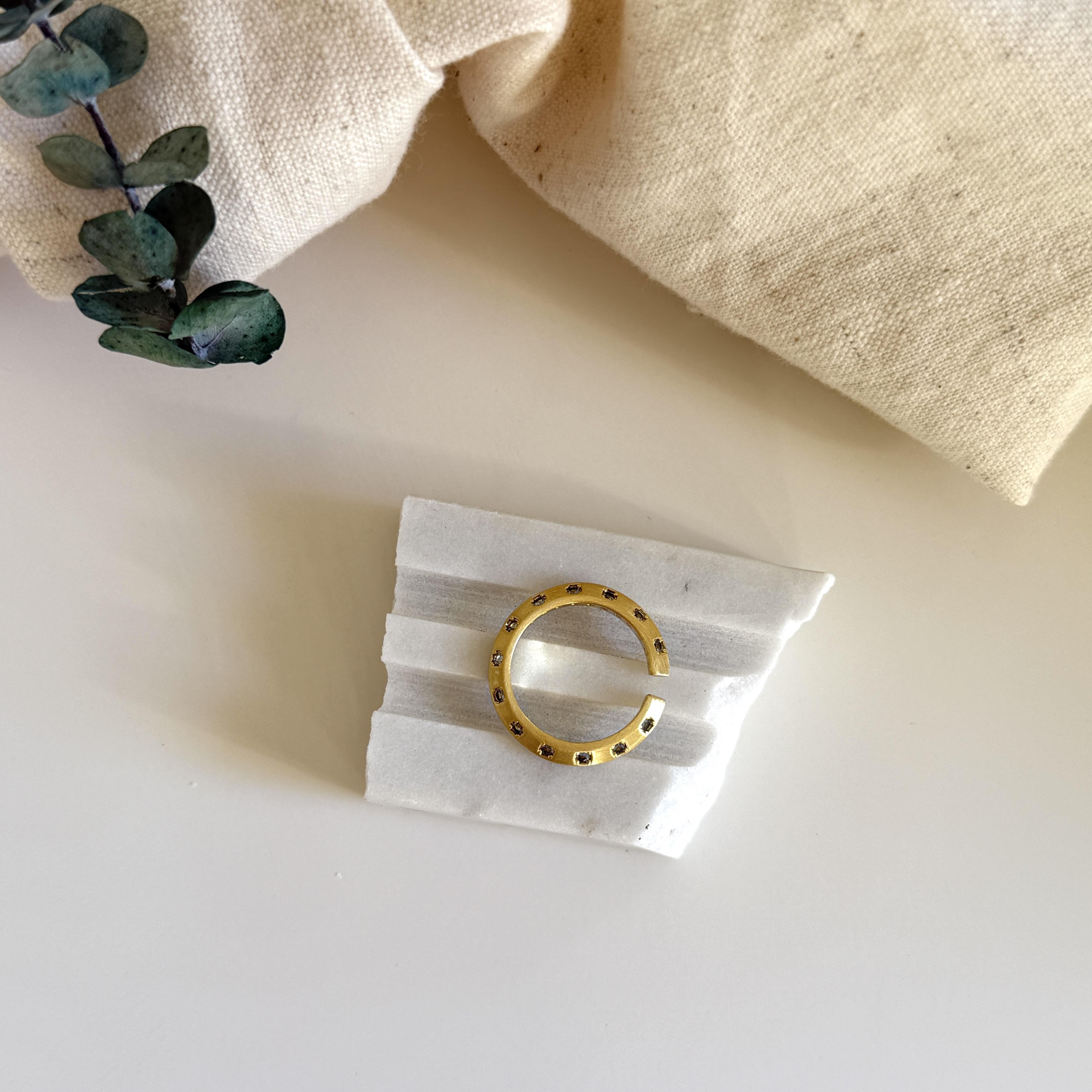 Mat Gold Mavi Taşlı Yüzük