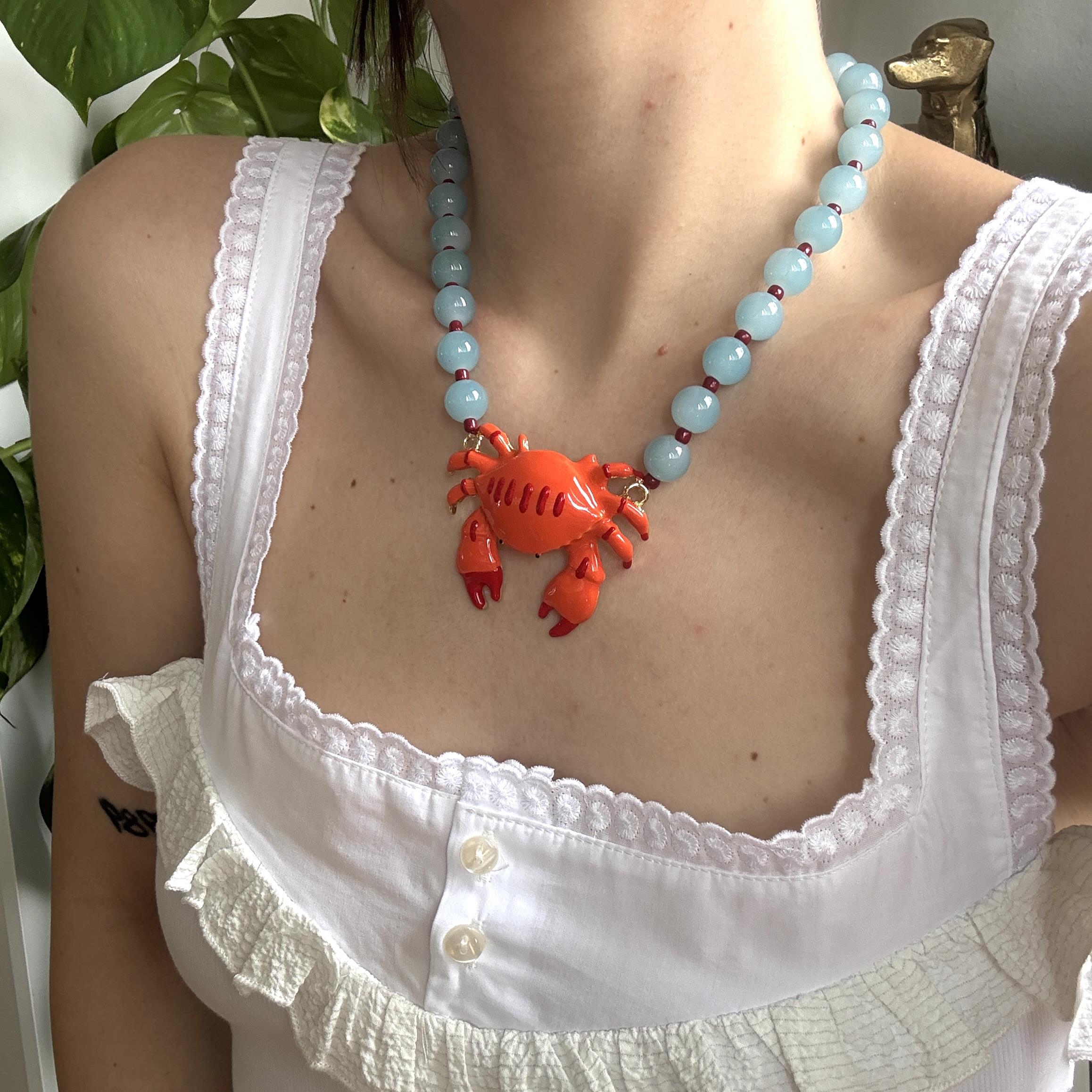 Mavi Boncuklu Yengeç Kolye