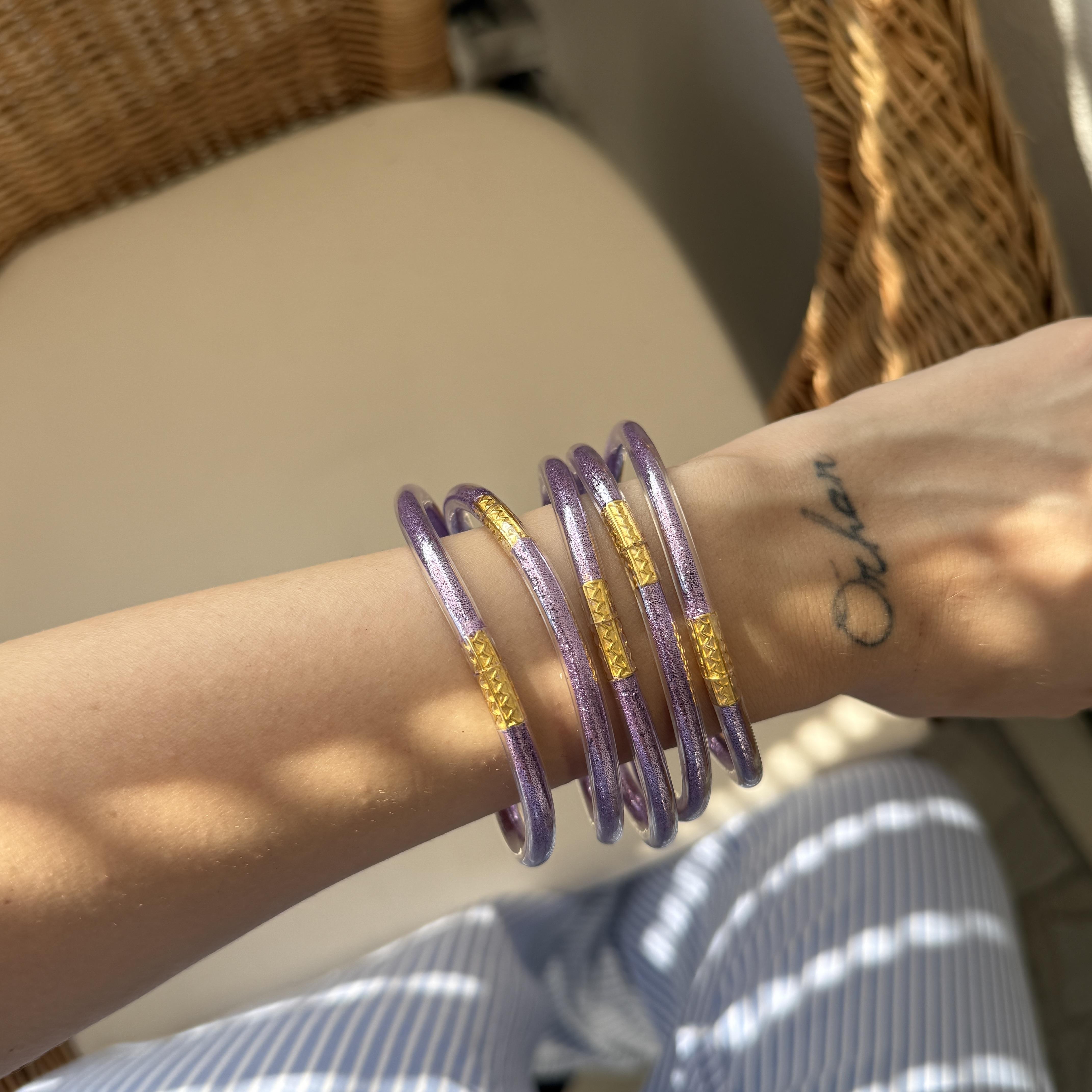 Mor Plastik Simli Bilezik Seti