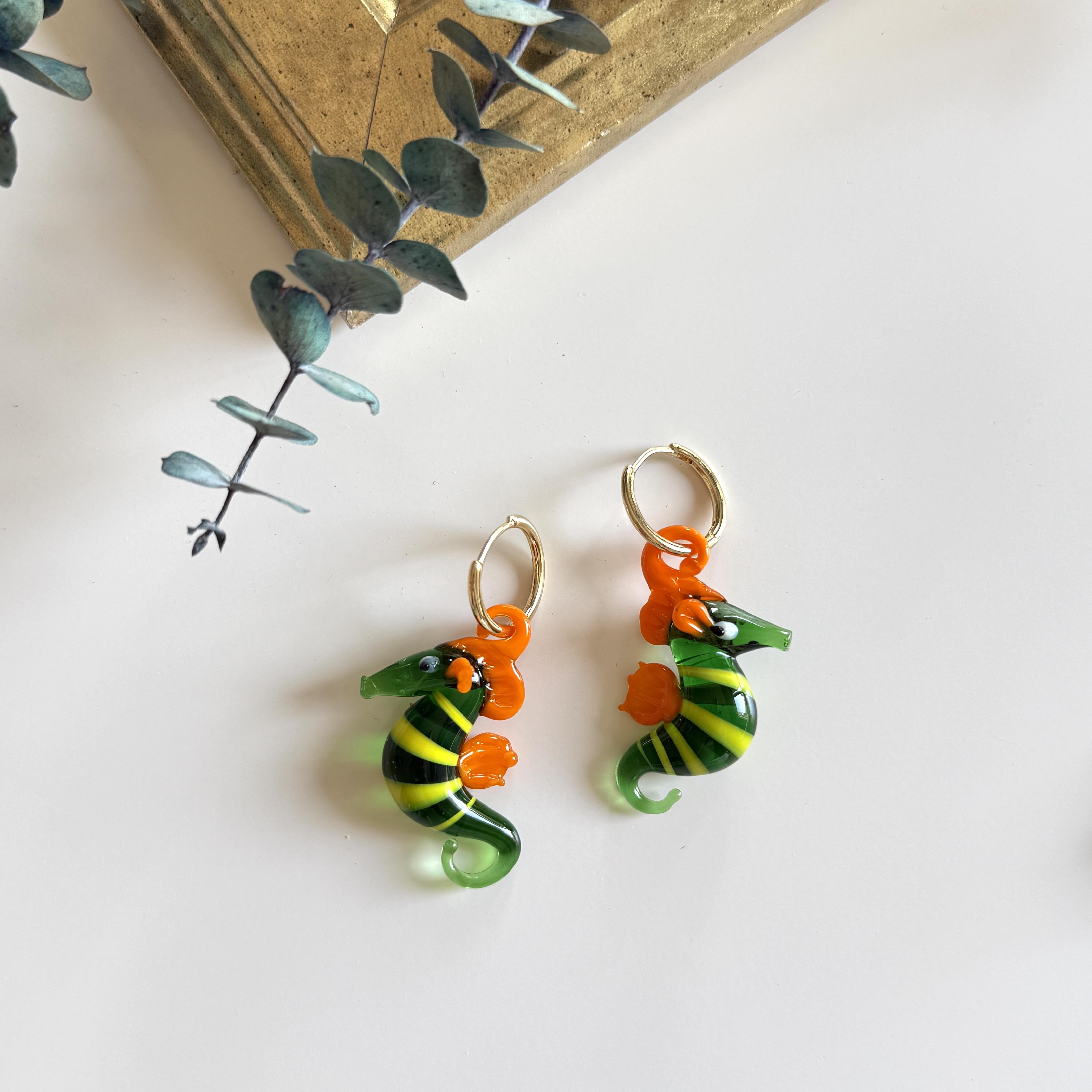 Murano Cam Deniz Atı Küpe