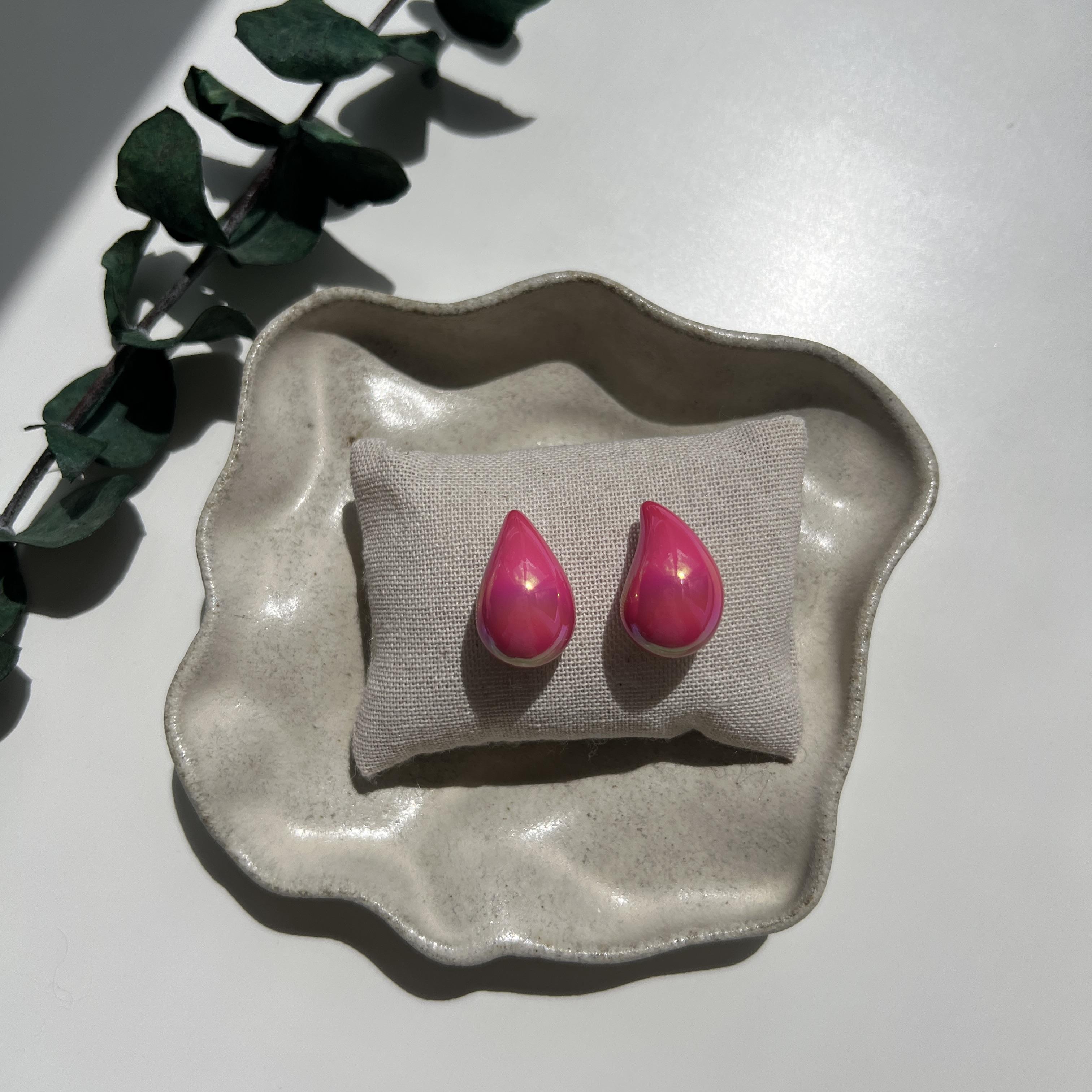Pembe Mini Hologram Damla Küpe