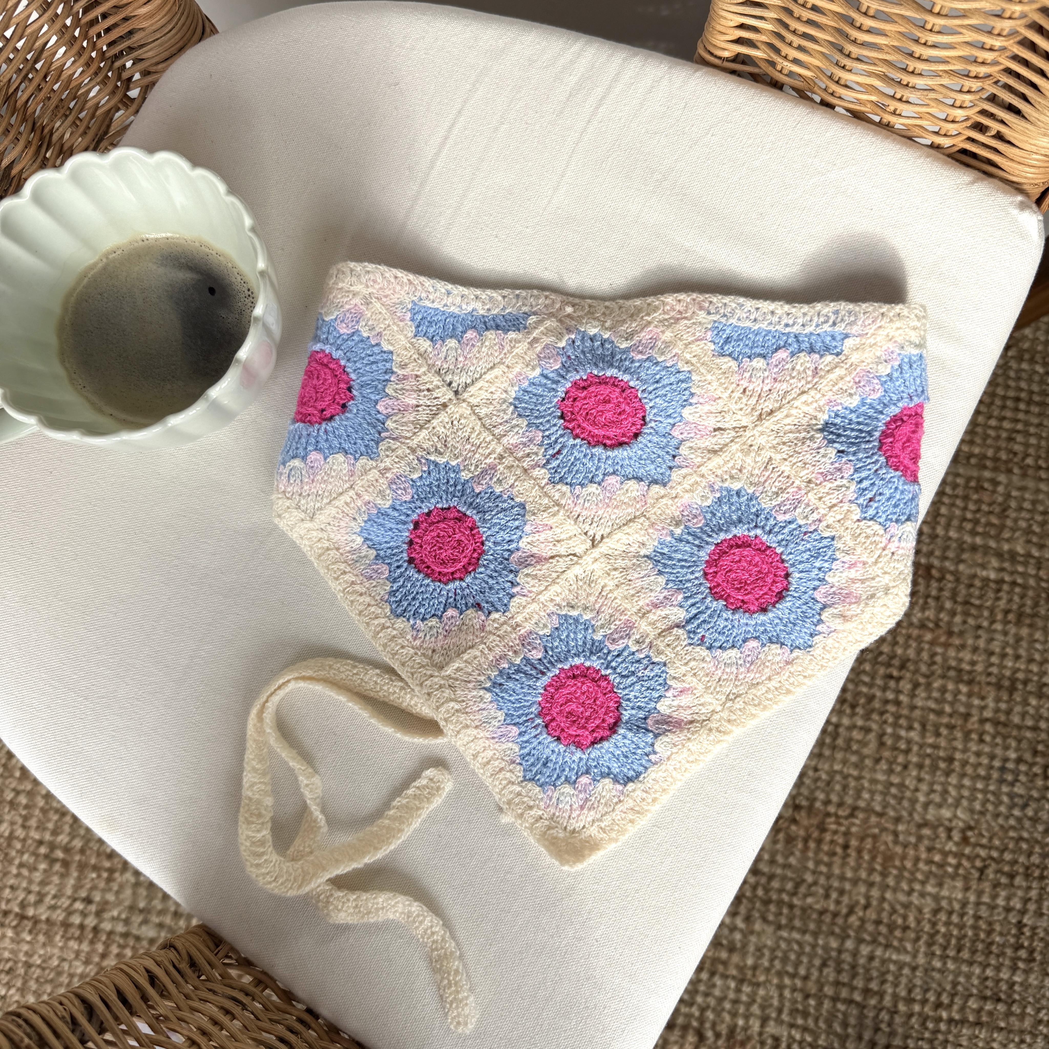 Pembe&Mavi Örgü Üçgen Bandana