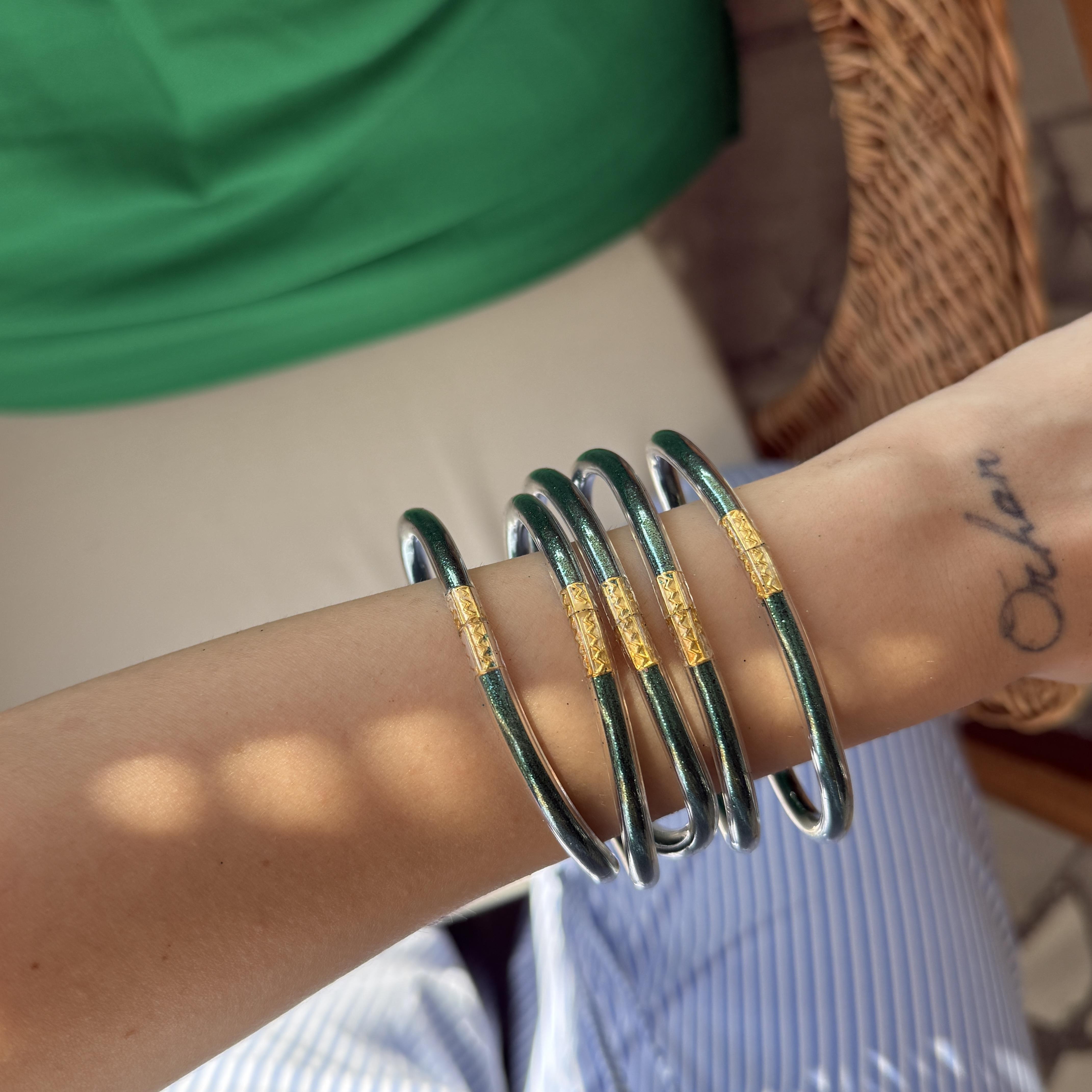 Petrol Plastik Simli Bilezik Seti