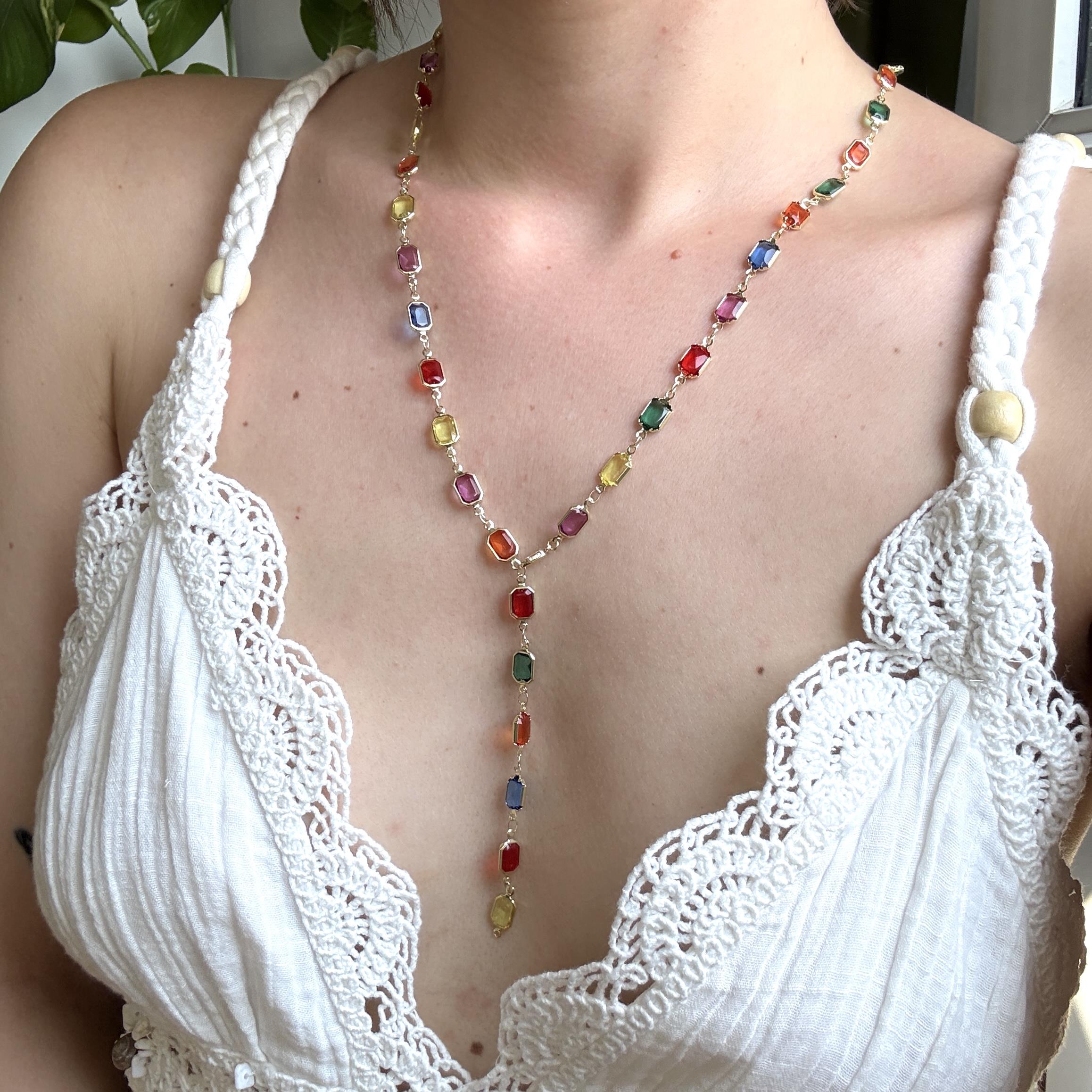 Renkli Kristal Taşlı Y Kolye