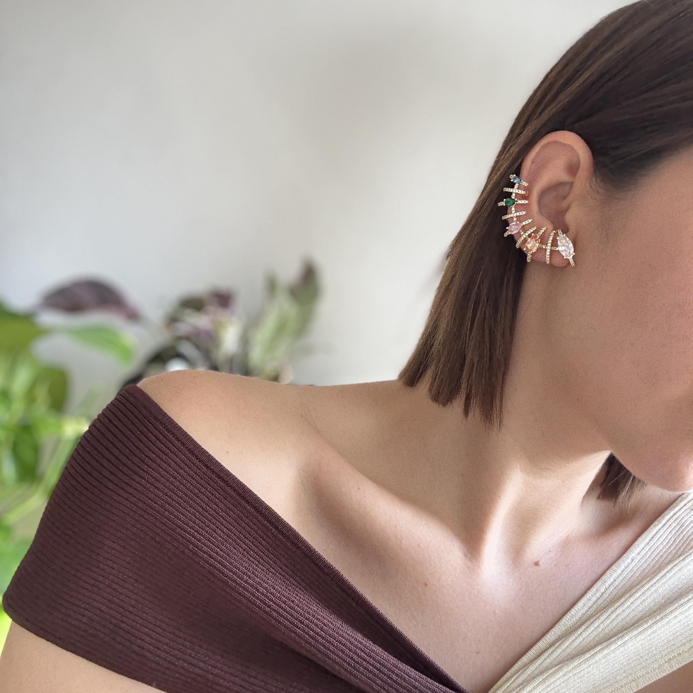 Renkli Taşlı Tasarım Earcuff