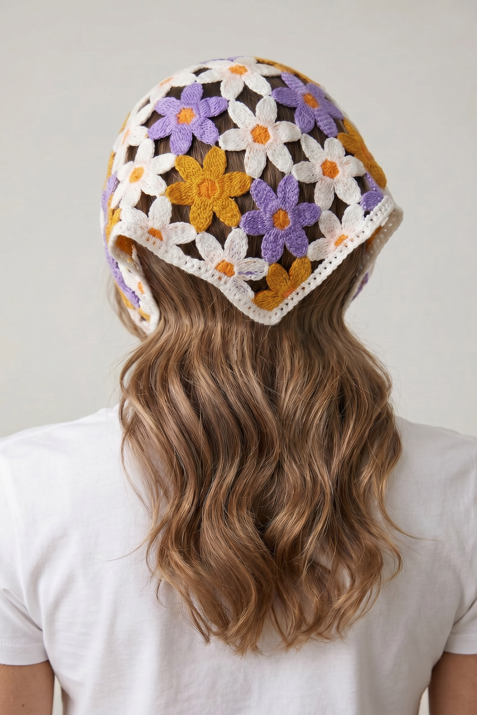 Sarı&Mor Örgü Üçgen Bandana