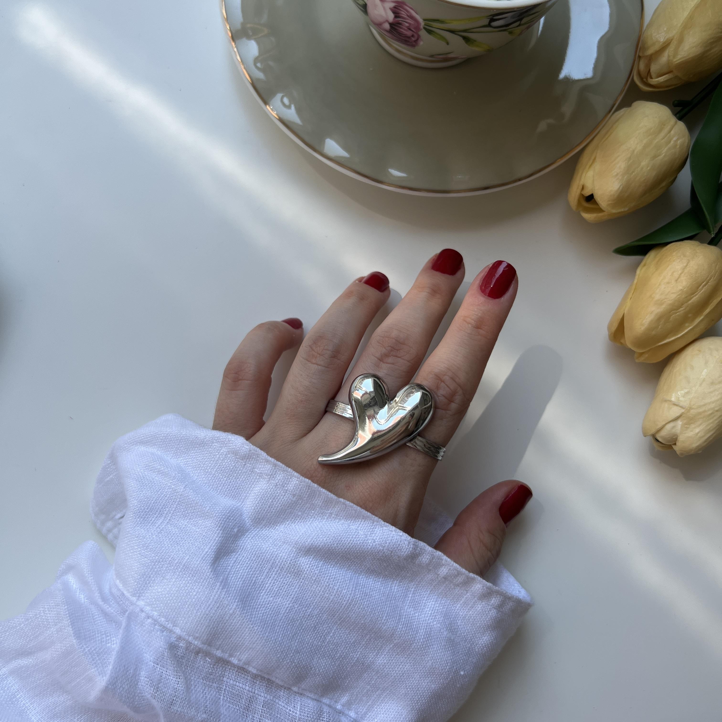 Silver Çift Kalp Yüzük