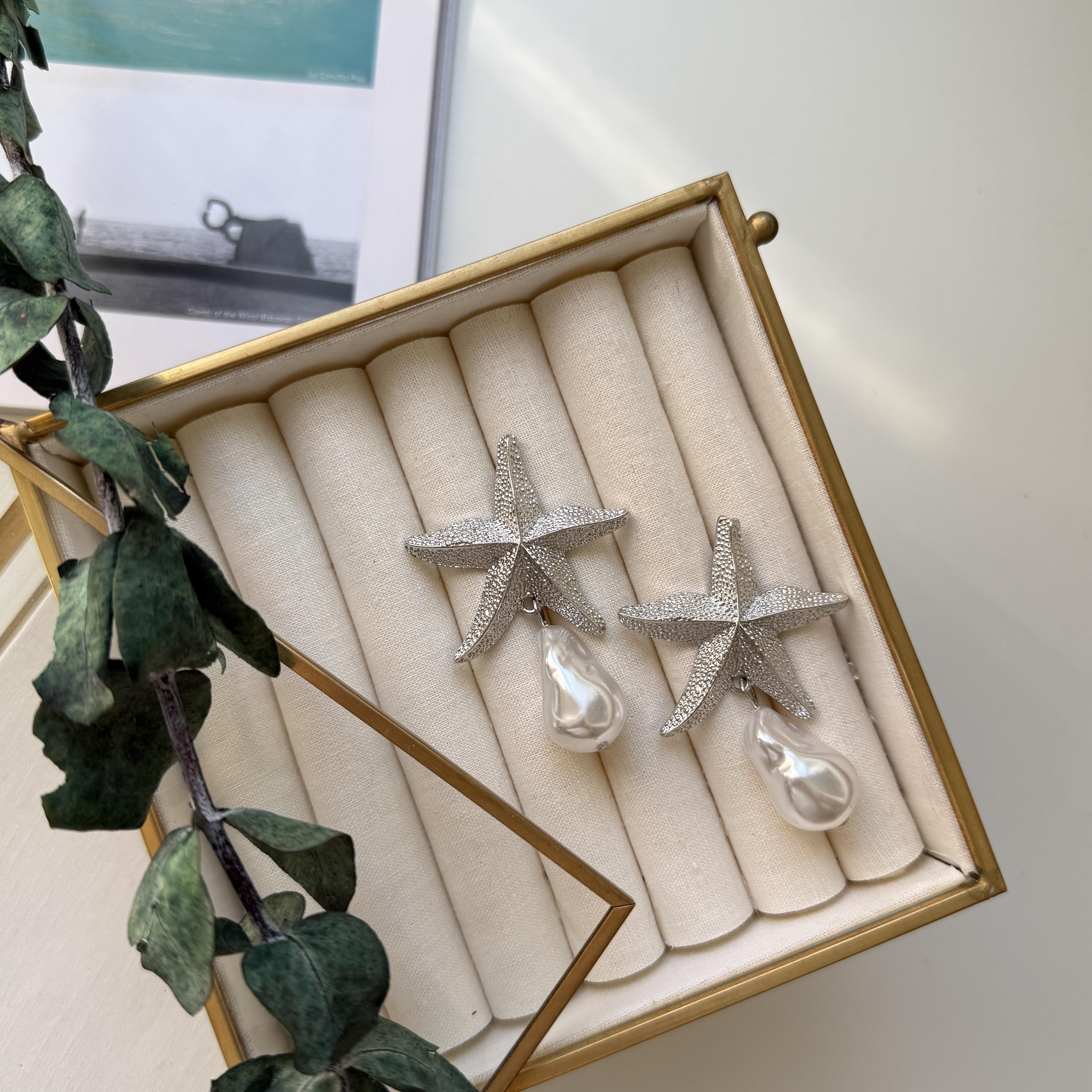 Silver İncili Deniz Yıldızı Küpe