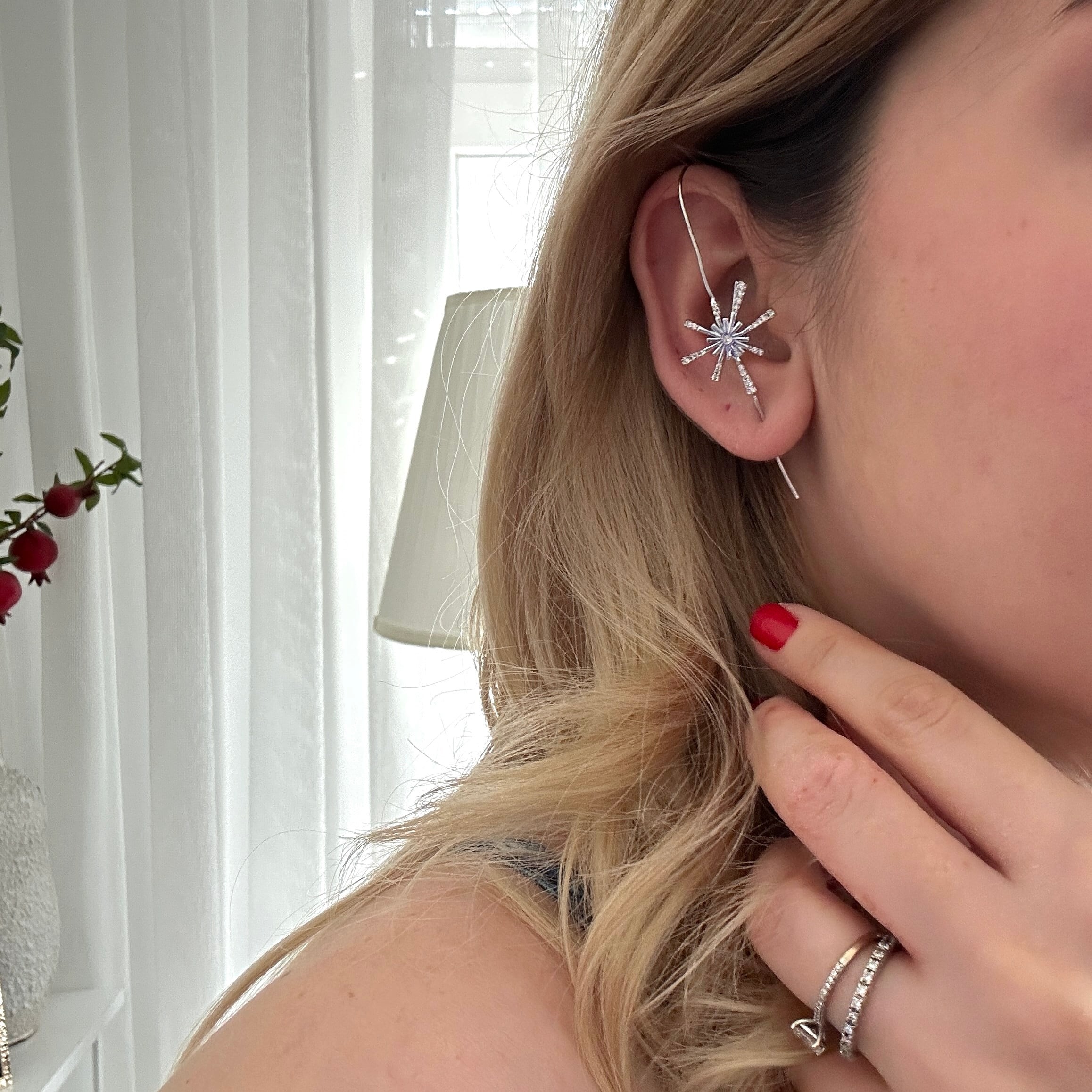 Silver Kristal Taşlı Earcuff Küpe