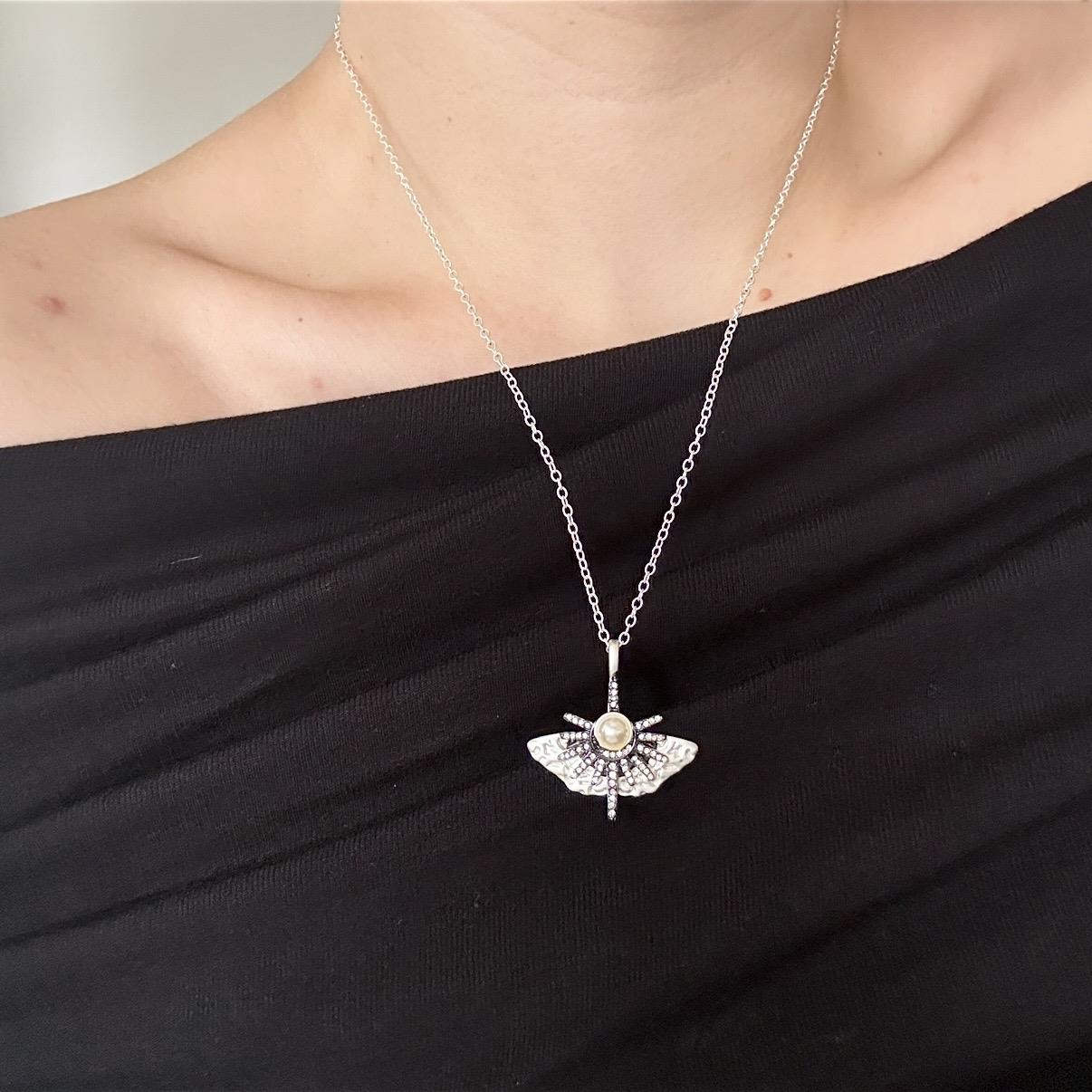 Silver Mat Taşlı&İncili Vintage Kolye