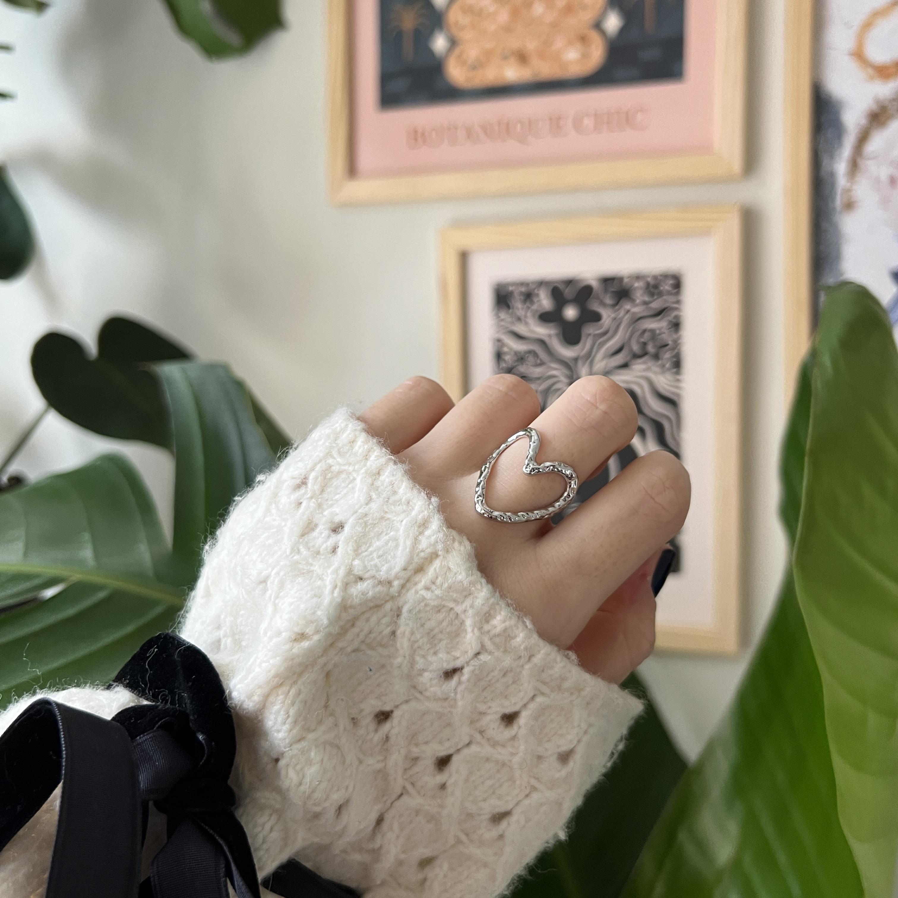 Silver Ortası Boş Kalp Yüzük