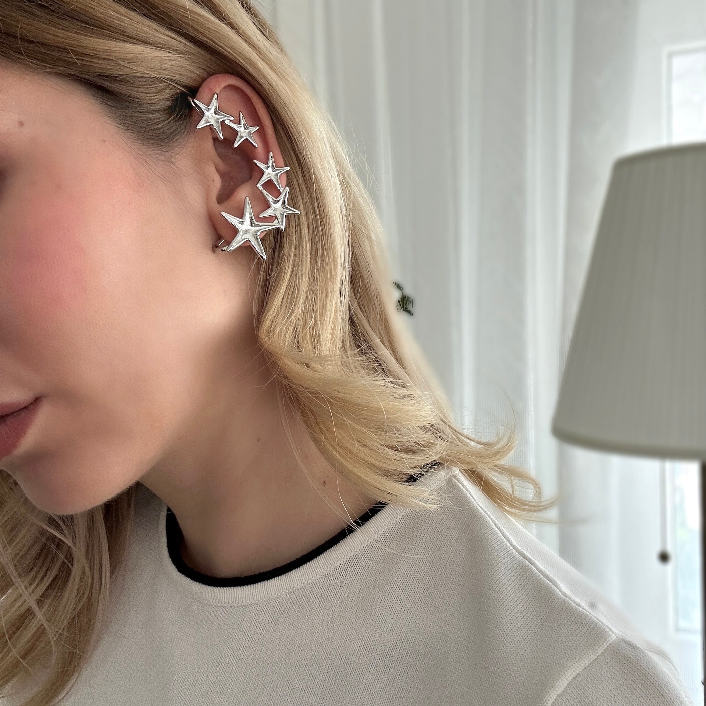 Silver Yıldız Earcuff Küpe