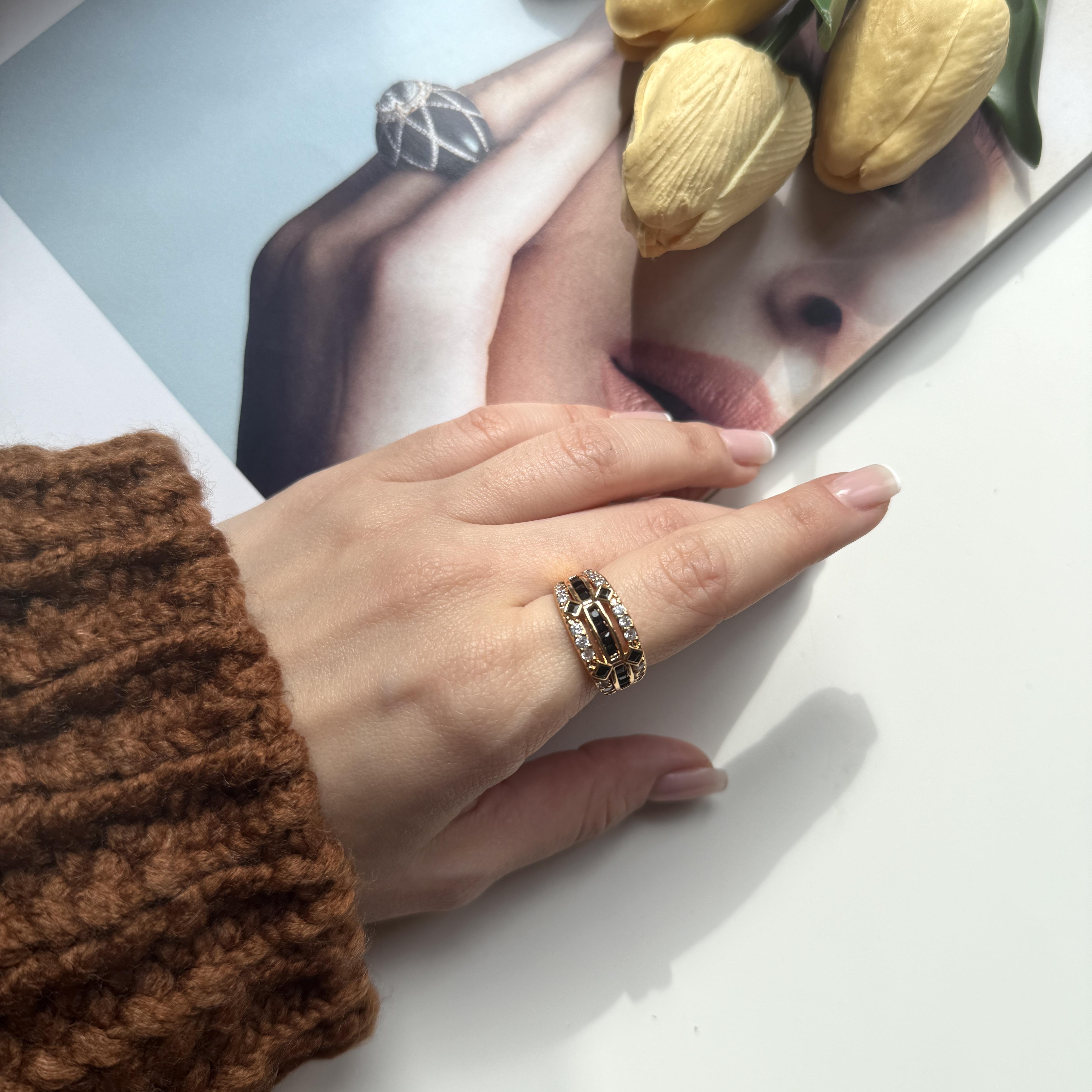 Siyah Mineli Taşlı Vintage Yüzük