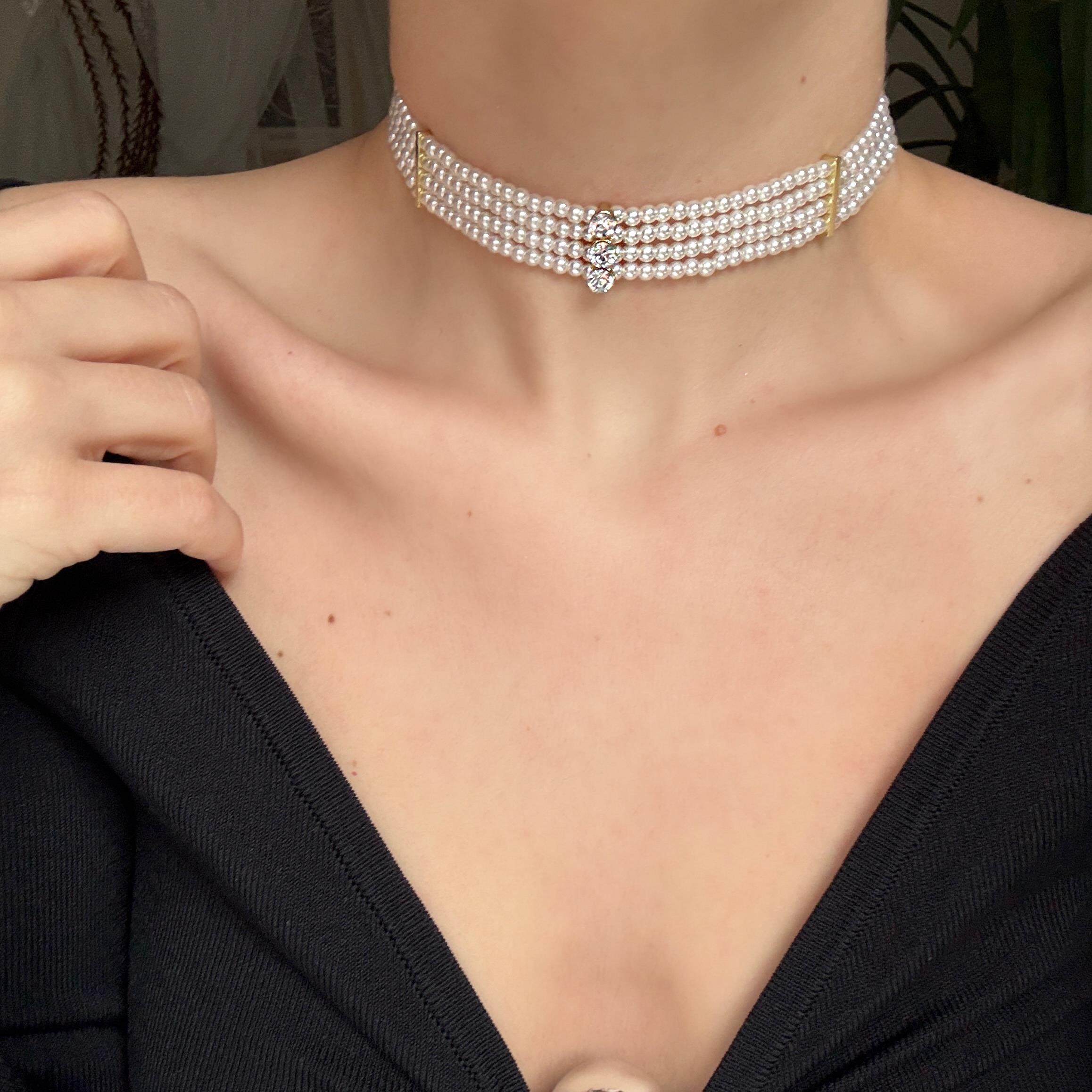 Taşlı İnci Choker Kolye