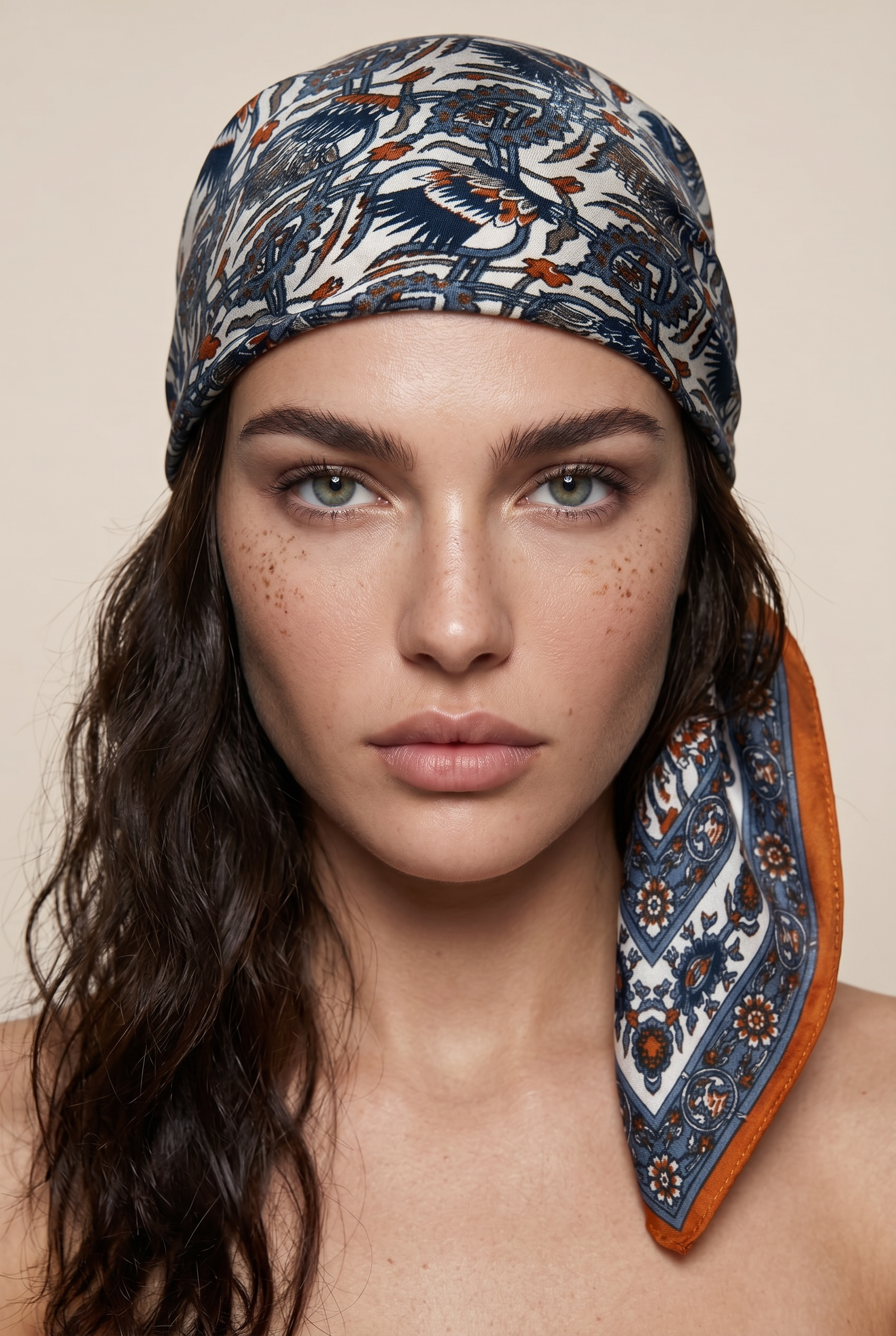 Turuncu Şeritli Desenli Şal&Fular&Bandana 70X70