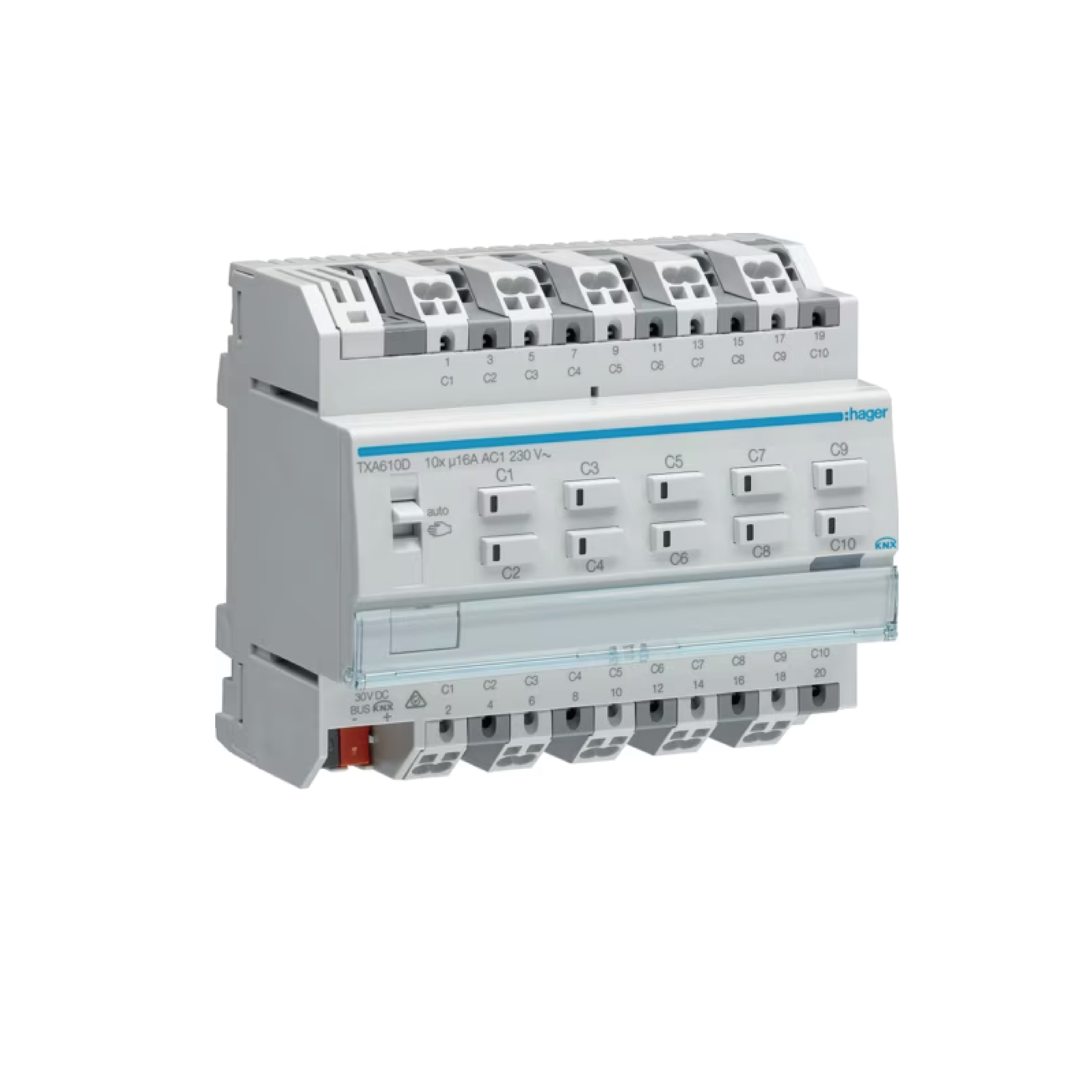 HAGER - TXA610D - Çıkış modülü 10x 16A (C)/230V~, KNX