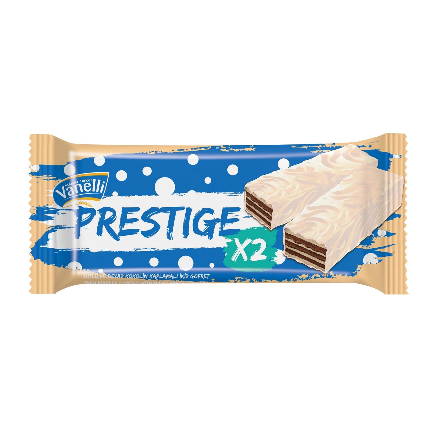 PRESTIGE TWIN Beyaz Kaplamalı Fındık Aromalı Gofret