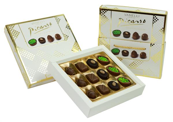 VANELLI PICASSO Praline Chocolate 150 GR-Gold and White Box