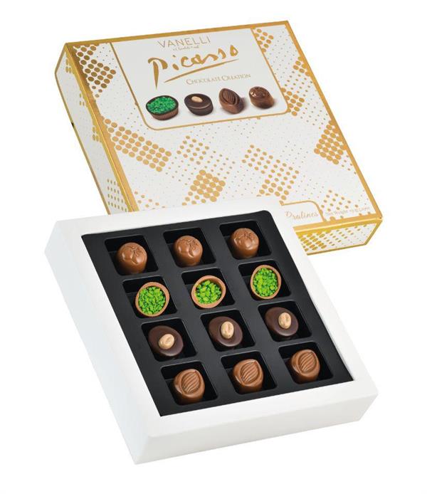 VANELLI PICASSO Praline Chocolate 150 GR-Gold and White Box