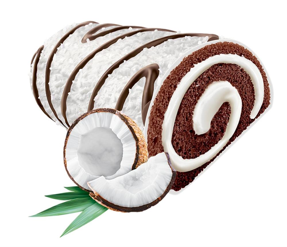 ROLL UP Coconut Coated Cocoa Cake with Cream Filling and Coconut